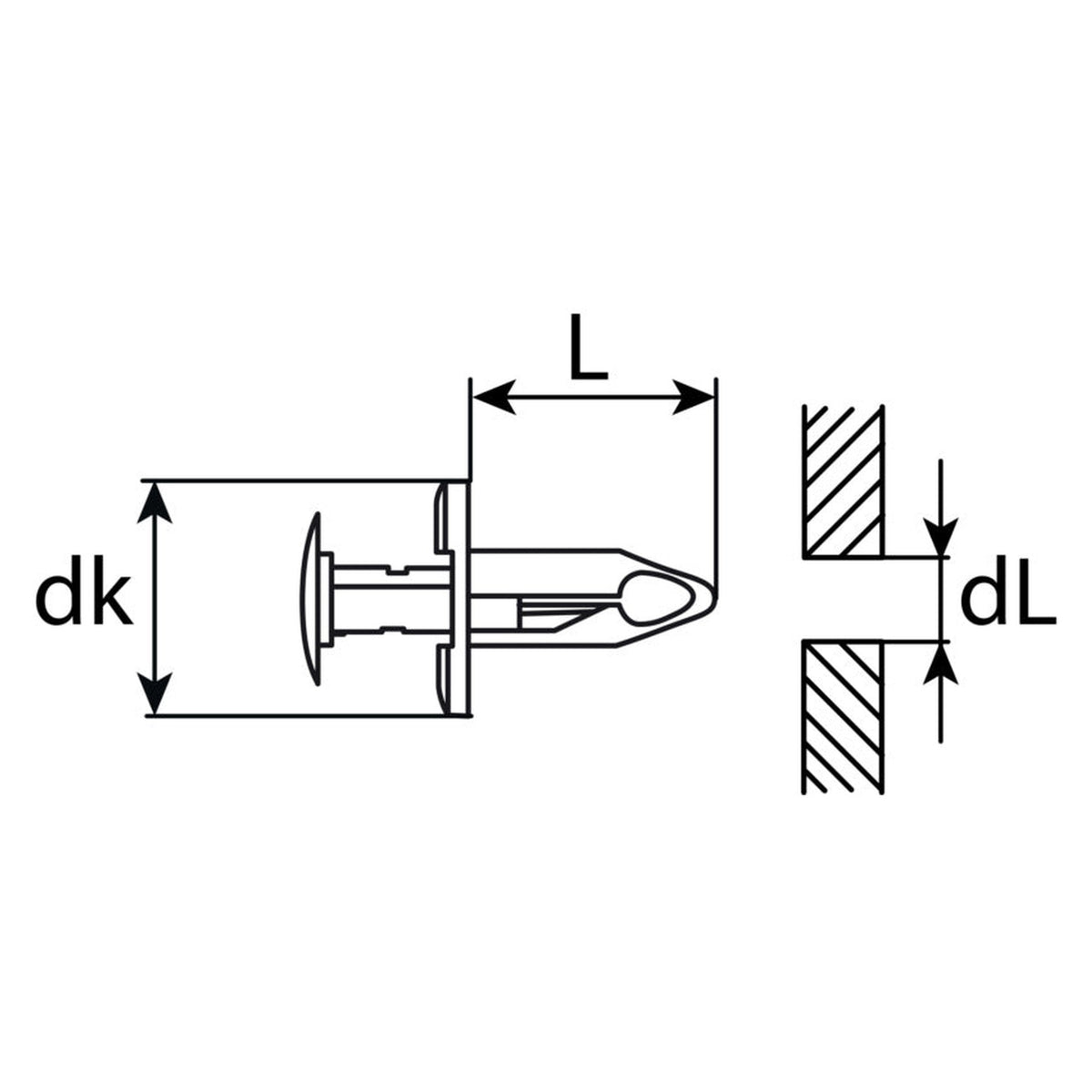Kfz-Kunststoffspreizniet schwarz, dk 20 mm, L 21 mm, Bohrung 8 mm: Produktansicht
