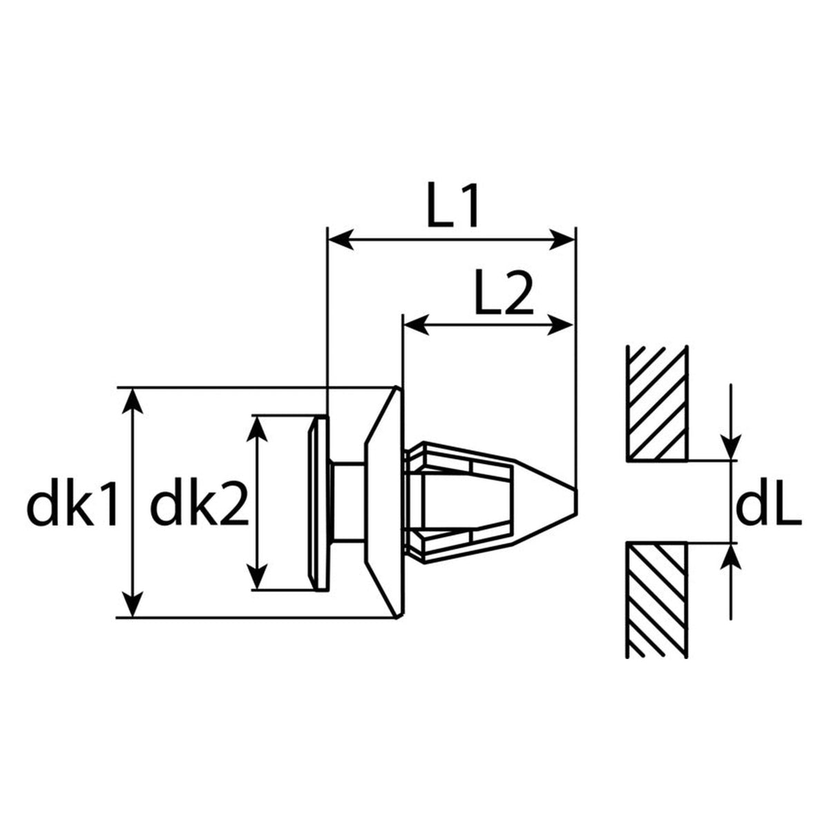 Kfz-Innenverkleidungsclip schwarz, dk 18 mm, L 21 mm, Bohrung 8 mm: Produktansicht
