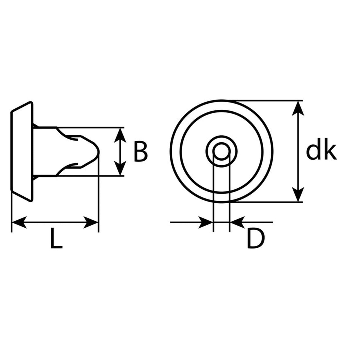 Kfz-Spreizmutter, dk 20 mm, L 17 mm, Breite 11,35 mm: Produktansicht