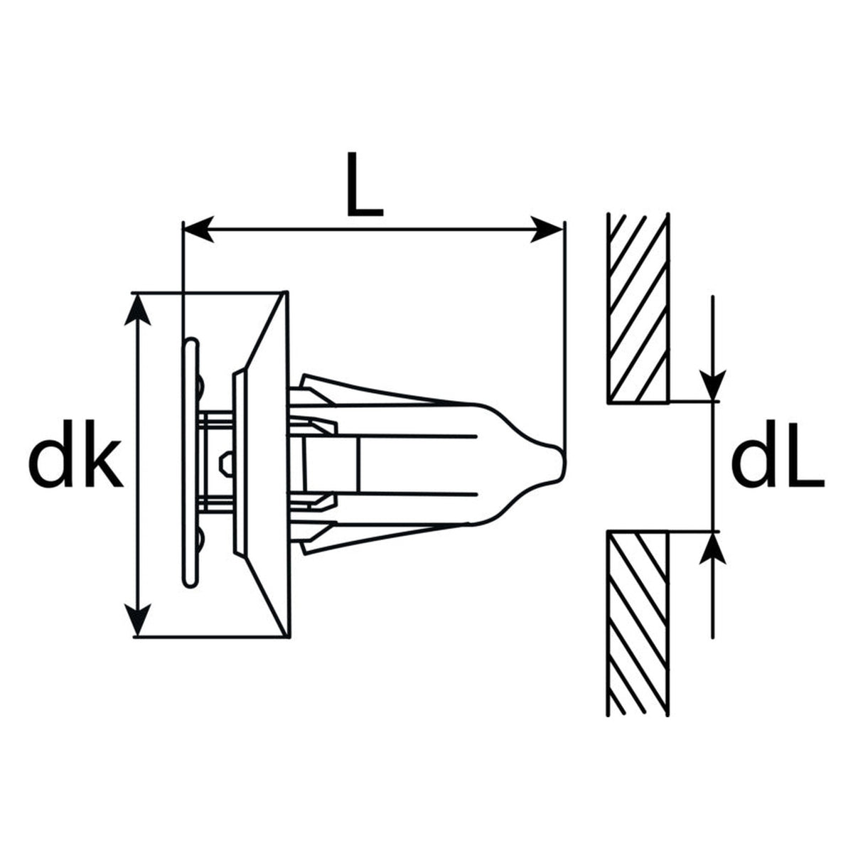 Kfz-Innenverkleidungsclip schwarz-weiß, dk 18,5 mm, L 21 mm: Produktansicht