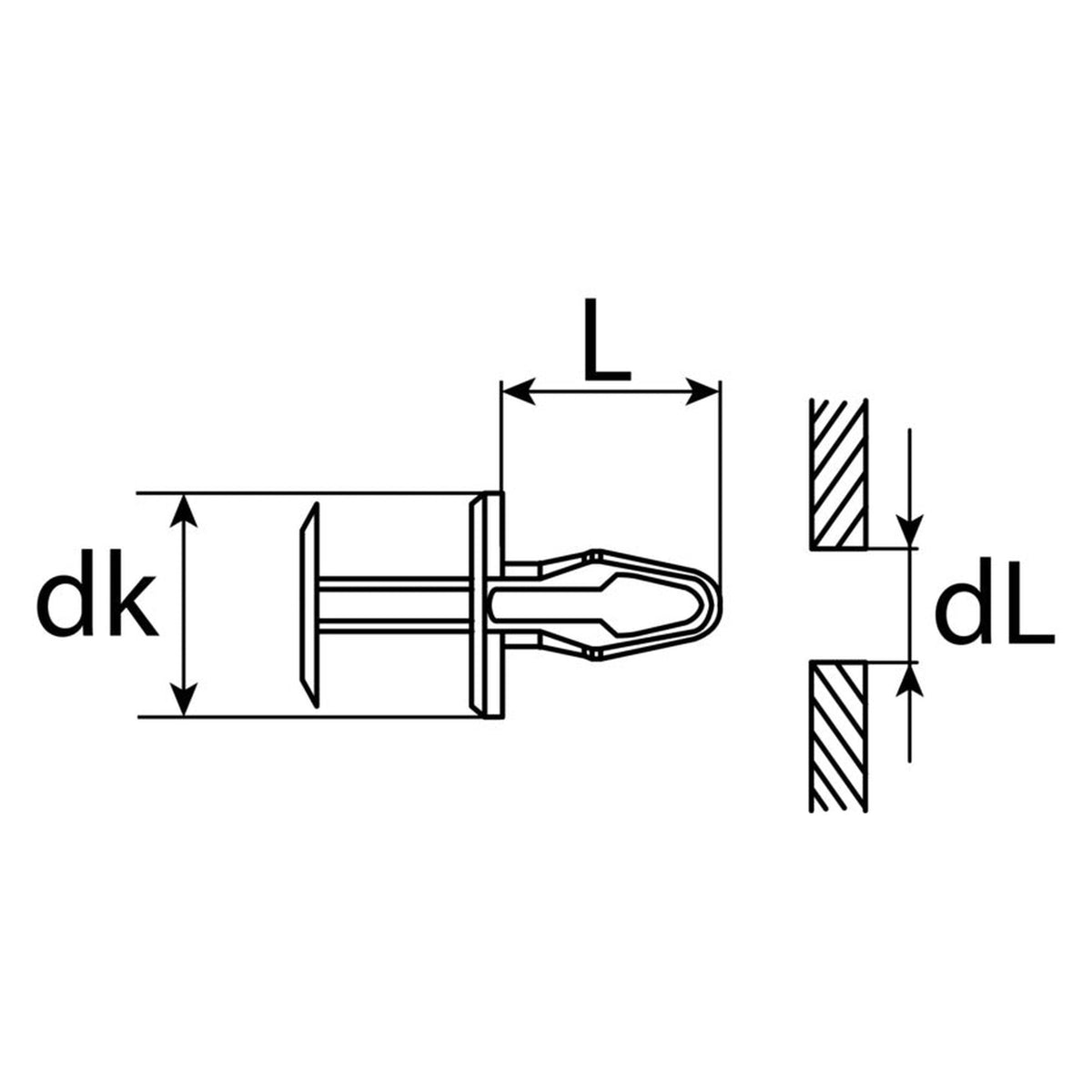Kfz-Kunststoffspreizniet schwarz, dk 18 mm, Hülse 17,5 mm: Produktansicht
