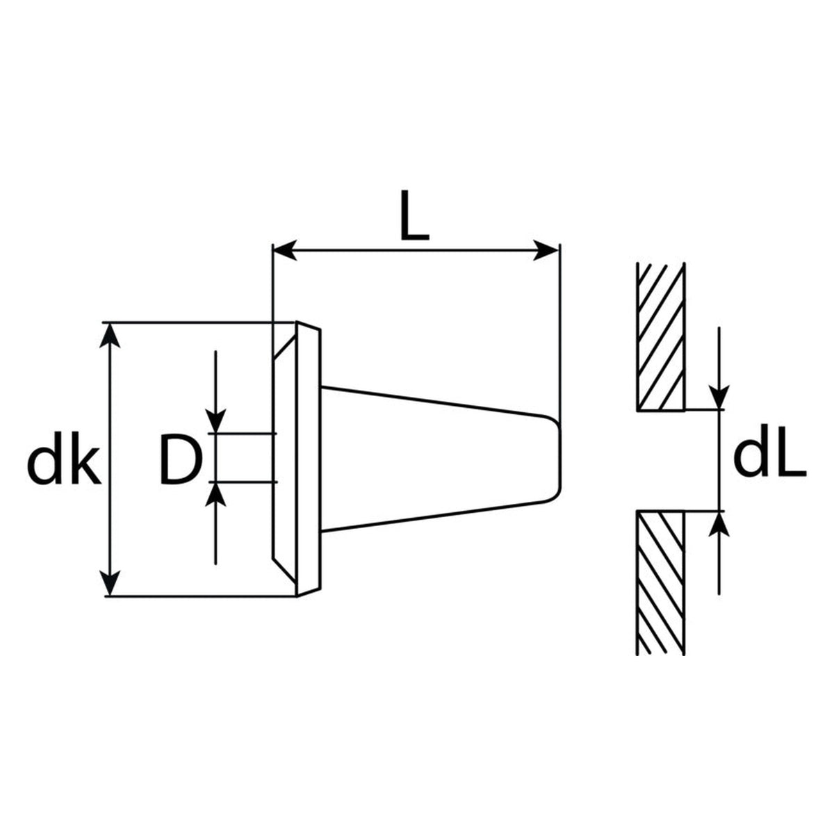 Kfz-Spreizmutter mit Gummidichtung farblos, dk 15 mm, L 18 mm: Produktansicht