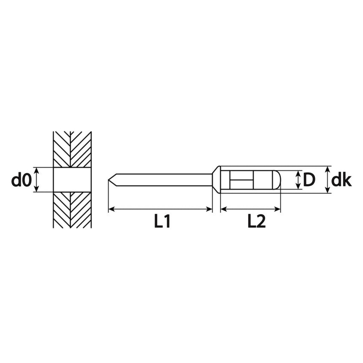 Mehrbereichsblindniet Flachrundkopf, Aluminium und Stahl, Dorn 27 mm: Produktansicht
