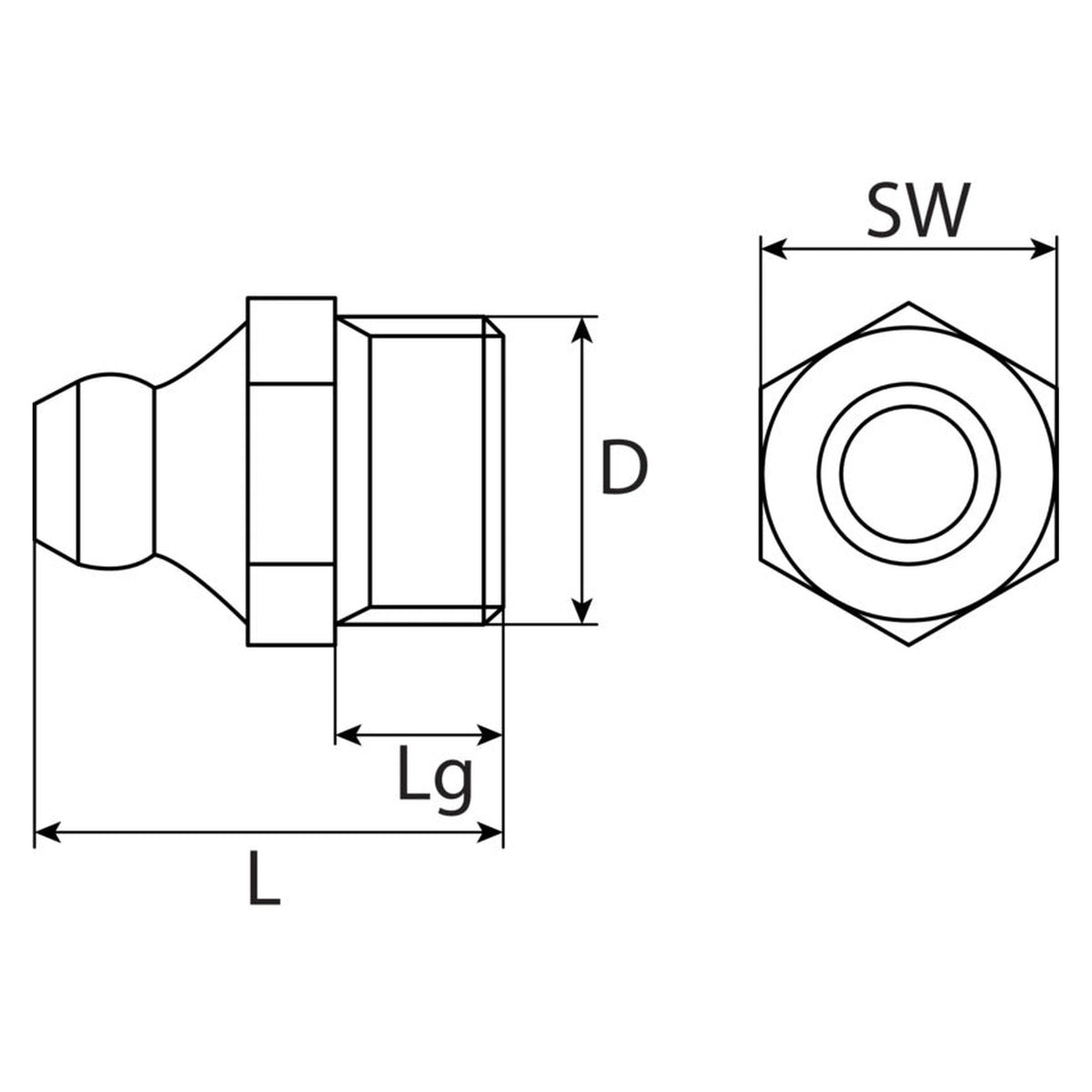 Hydraulikschmiernippel H1 gerade, Stahl verzinkt, DIN 71412: Produktansicht