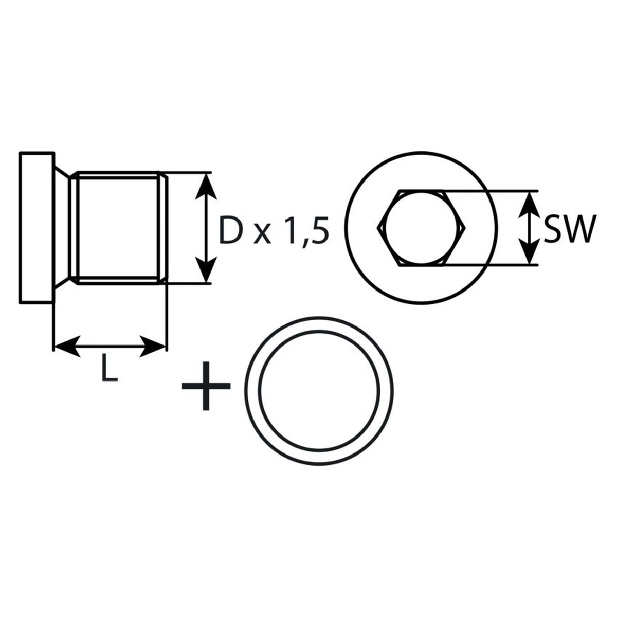 Kfz-Ölablassschraube M22 × 1,5 × 14,5 mit Dichtring, Stahl verzinkt: Produktansicht