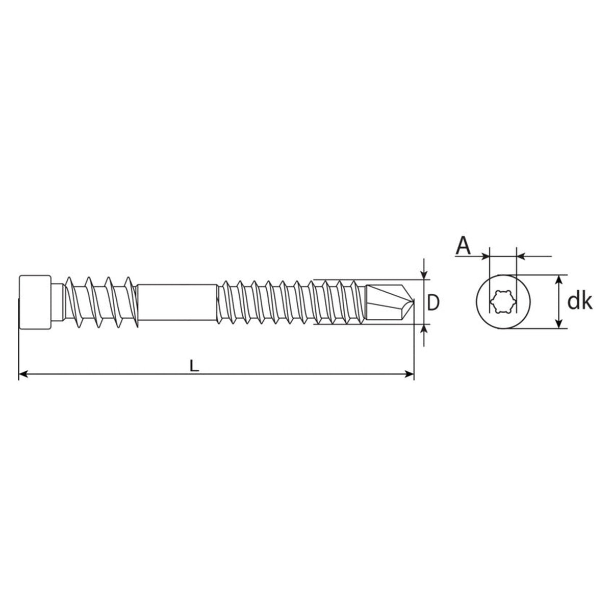 Terrassenschraube HX Zylinderkopf mit Bit für Alu, Edelstahl A2: Produktansicht