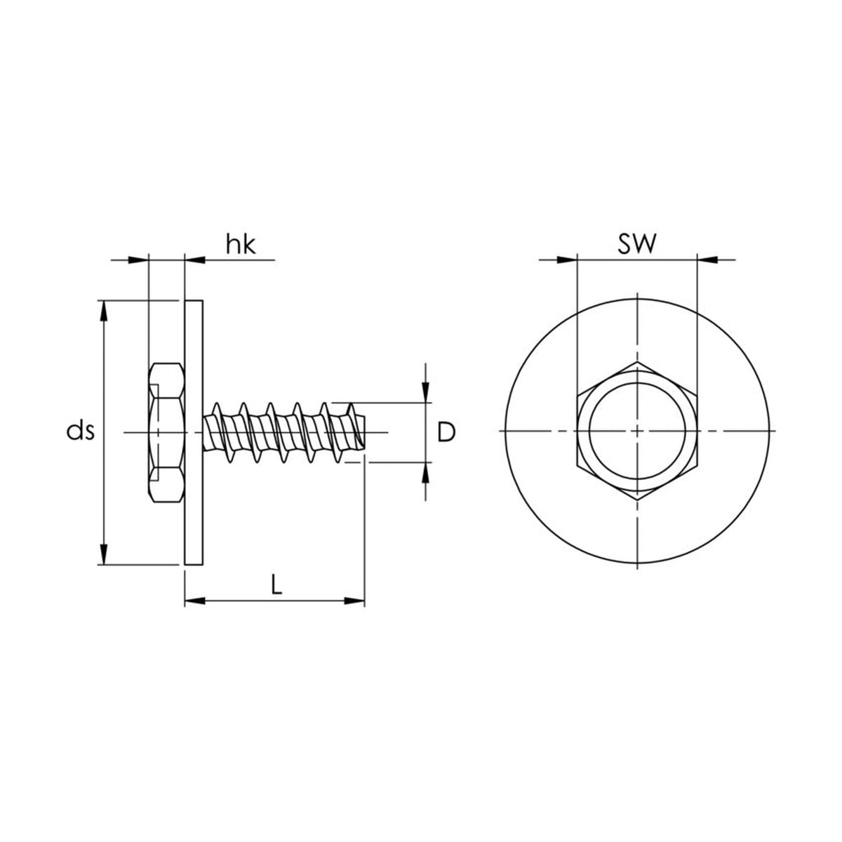 Kfz-Kombischraube schwarz verzinkt, Scheibe 22 mm, 5 × 15 mm: Produktansicht