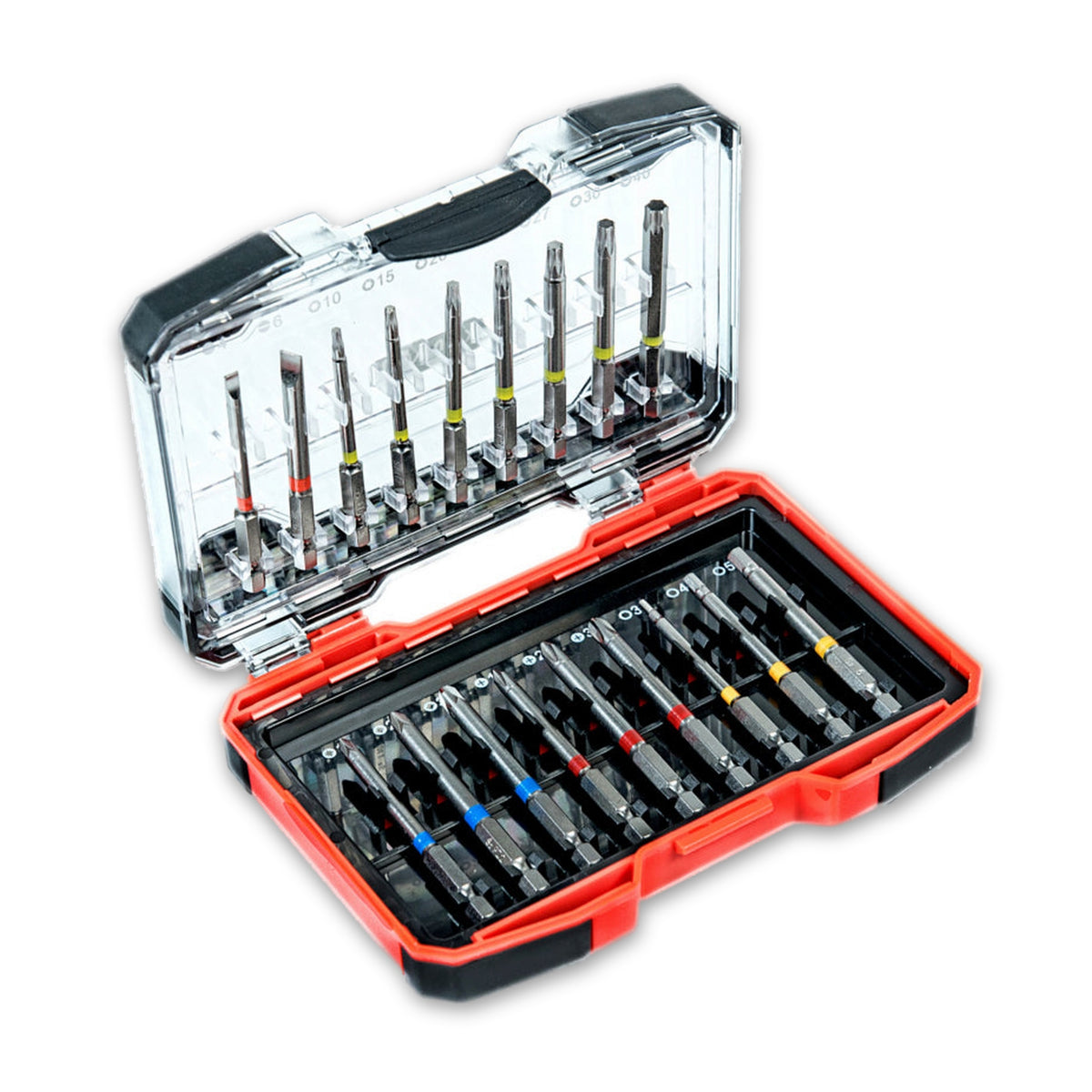 Bit-Satz lange Ausführung, Kunststoff-Klappbox, 1/4 Zoll, 18-teilig: Produktansicht