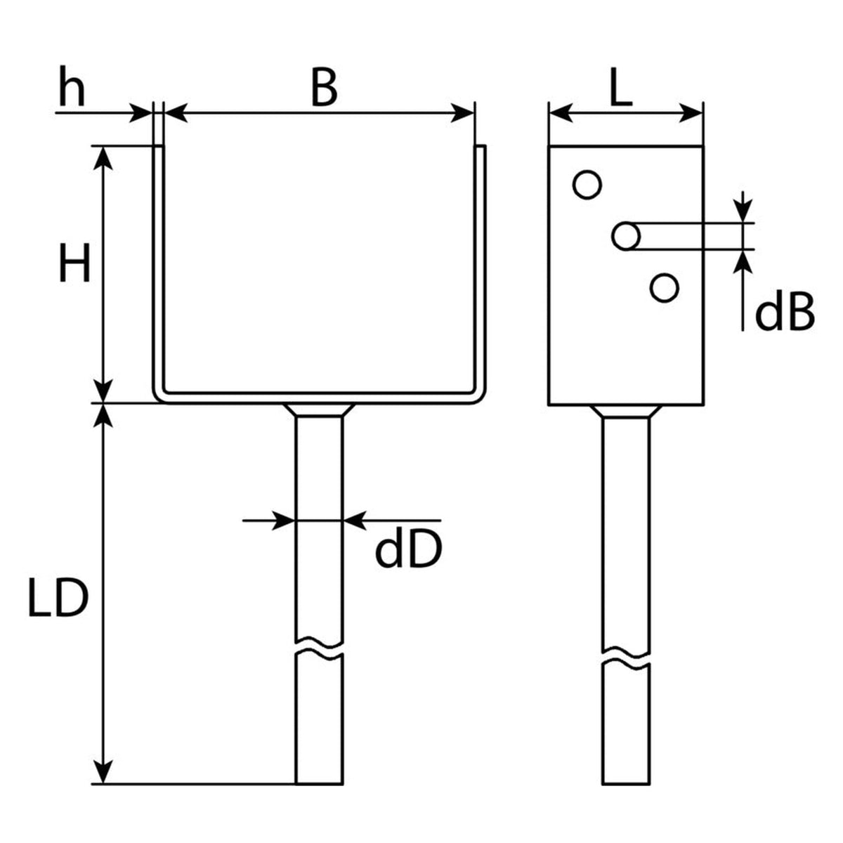 Stützenschuh U-Form mit Dolle, feuerverzinkt, 60 × 100 × 4 mm: Produktansicht