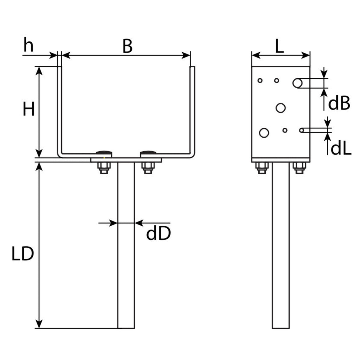 Stützenschuh U-Form seitenverstellbar, Stahl verzinkt, 65 bis 155 mm: Produktansicht