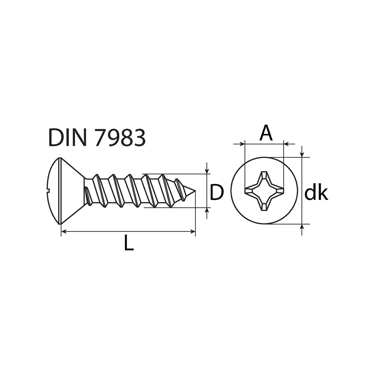 Blechschraube PH Linsensenkkopf, Edelstahl A2, DIN 7983: Produktansicht