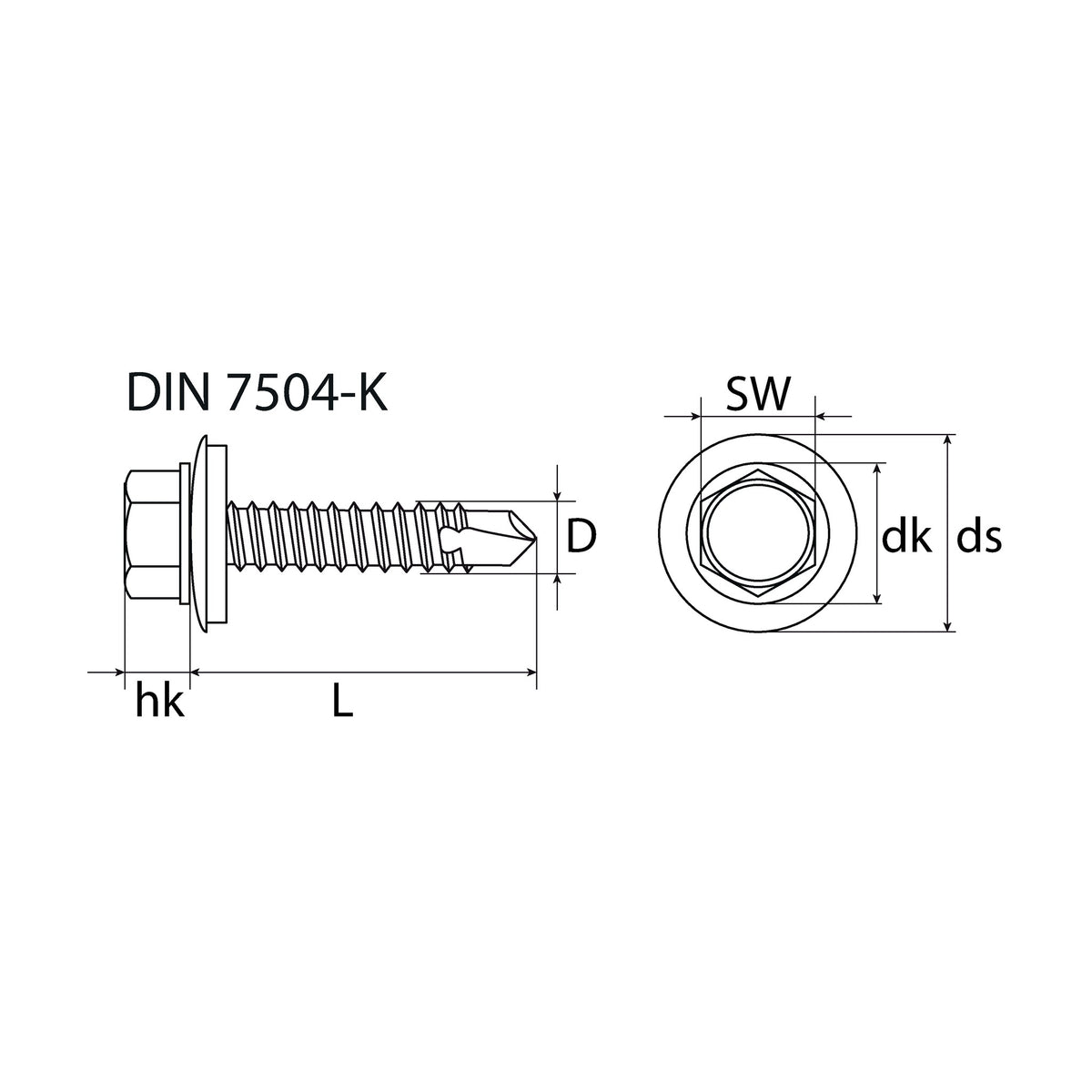 Bohrschraube Sechskantkopf, EPDM-Dichtscheibe, verzinkt, DIN 7504-K: Produktansicht