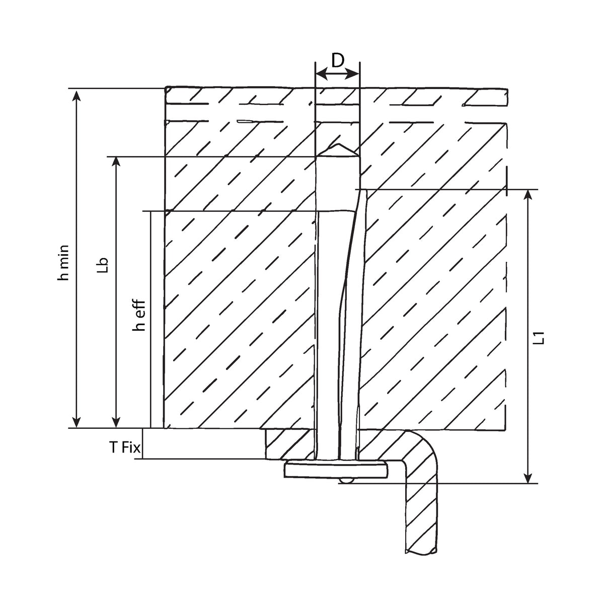 Deckennagel für Beton, Stahl verzinkt, 6 mm, Verankerung 32 mm: Produktansicht