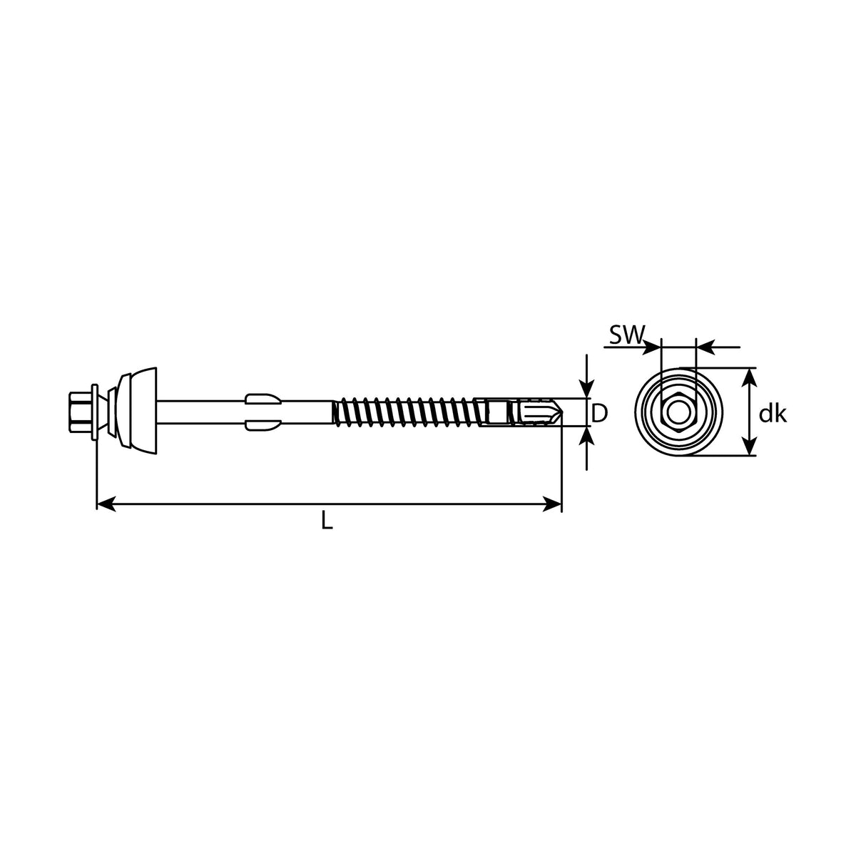 Faserzementplattenschraube Sechskantkopf, Edelstahl A2, 6,5 × 130 mm: Produktansicht