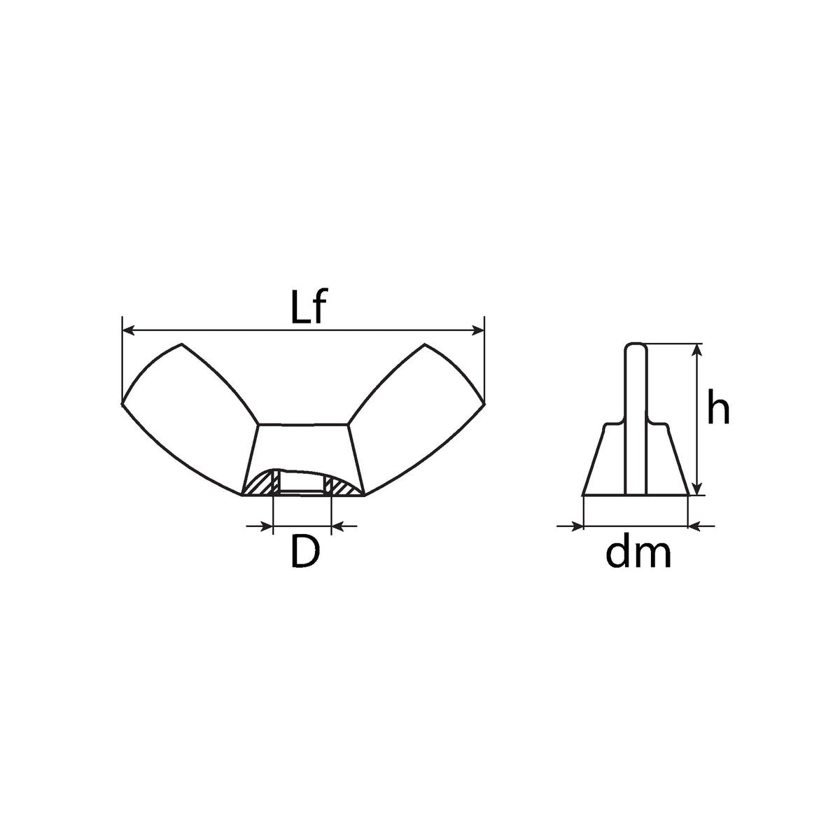 Flügelmutter amerikanische Form, Edelstahl A2: Produktansicht