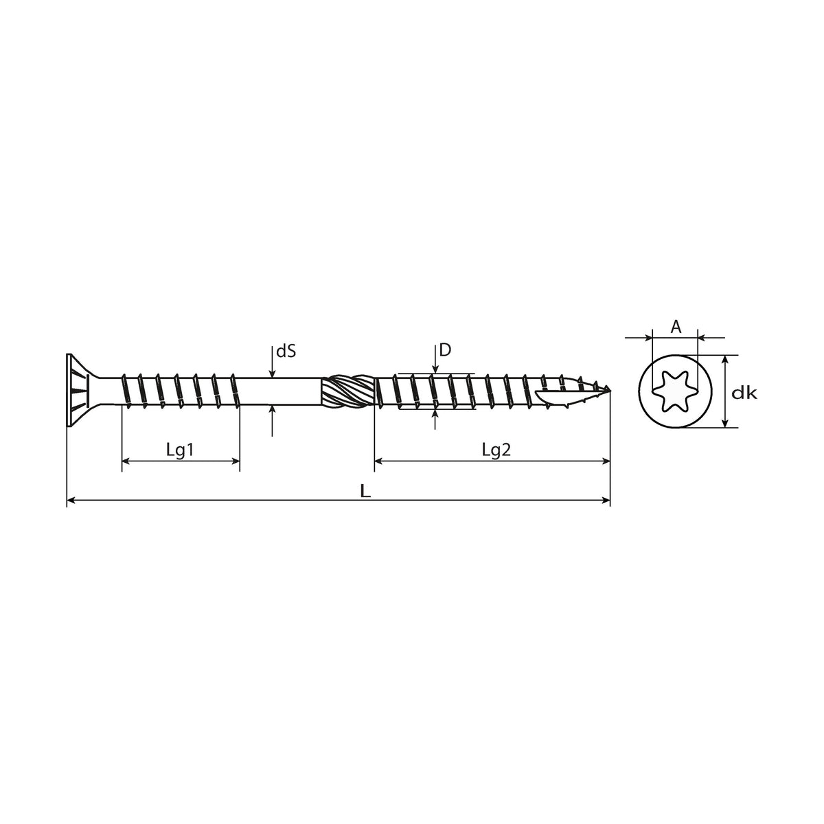 Holzbauschraube TX Senkkopf, Doppelgewinde, Stahl verzinkt, 8 mm: Produktansicht