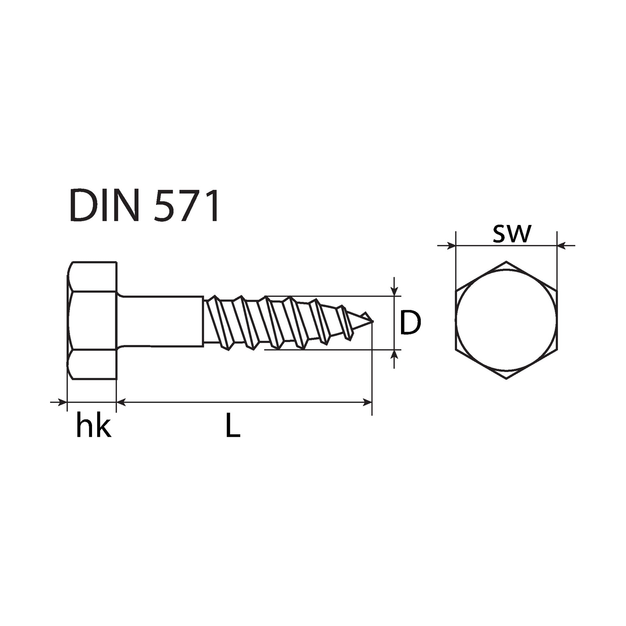 Holzschraube Sechskantkopf, Stahl feuerverzinkt, DIN 571, 7 mm: Produktansicht