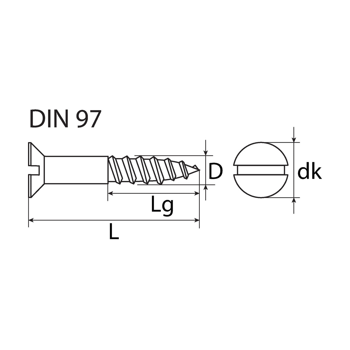 Holzschraube SZ Senkkopf, Messing blank, DIN 97: Produktansicht