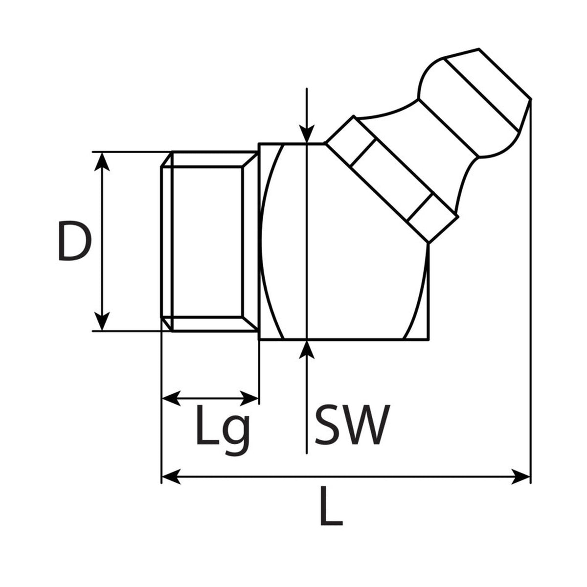 Hydraulikschmiernippel H2 gewinkelt, Stahl verzinkt, DIN 71412: Produktansicht