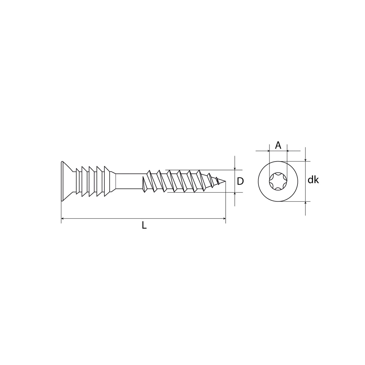 Justierschraube TX Senkkopf Holz/Beton mit Bit, Stahl verzinkt, 6 mm: Produktansicht