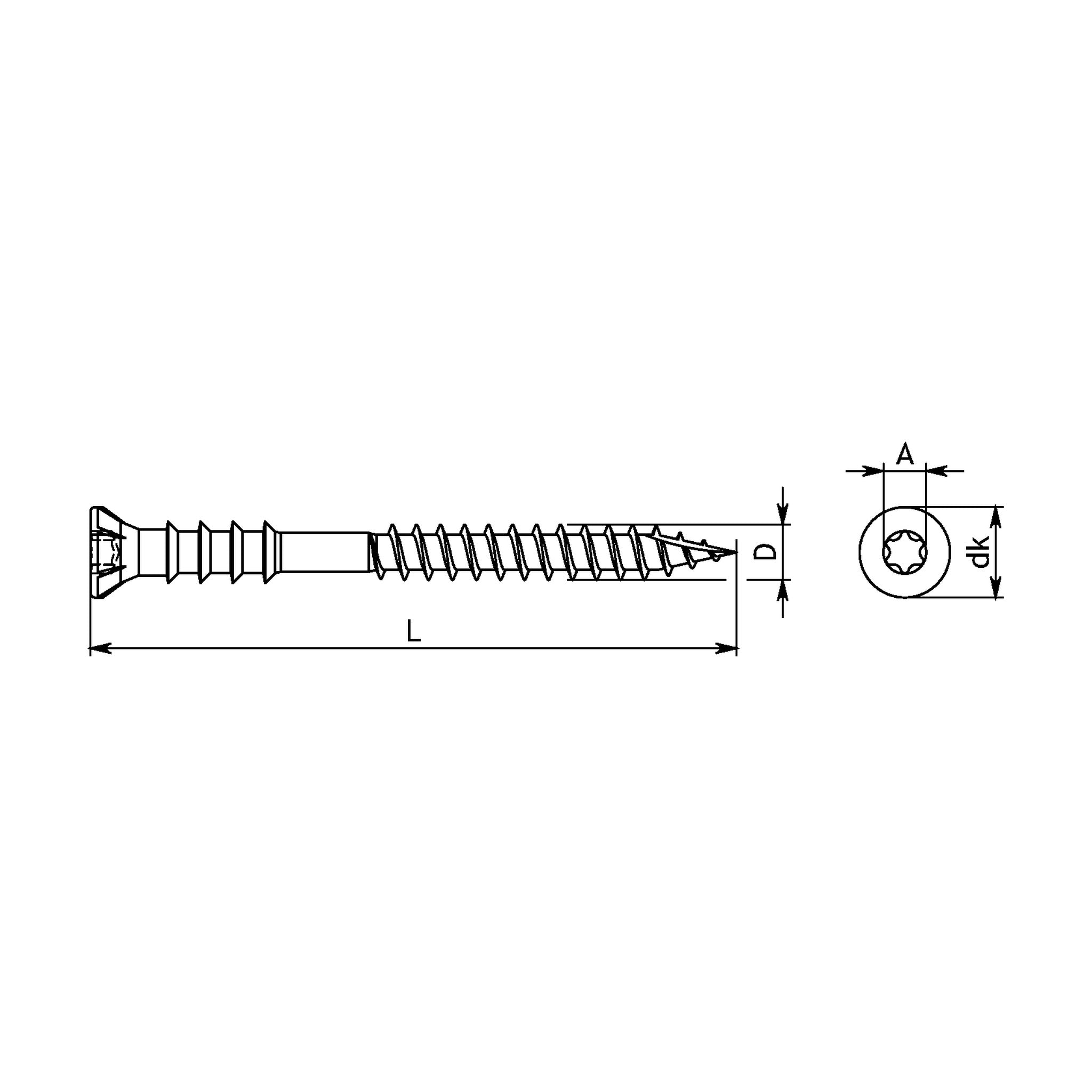 Justierschraube TX Senkkopf Holz/Holz, Stahl verzinkt, 6 mm: Produktansicht