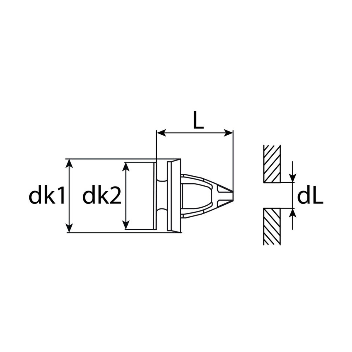 Kfz-Innenverkleidungsclip farblos, dk 20 mm, L 15,7 mm: Produktansicht