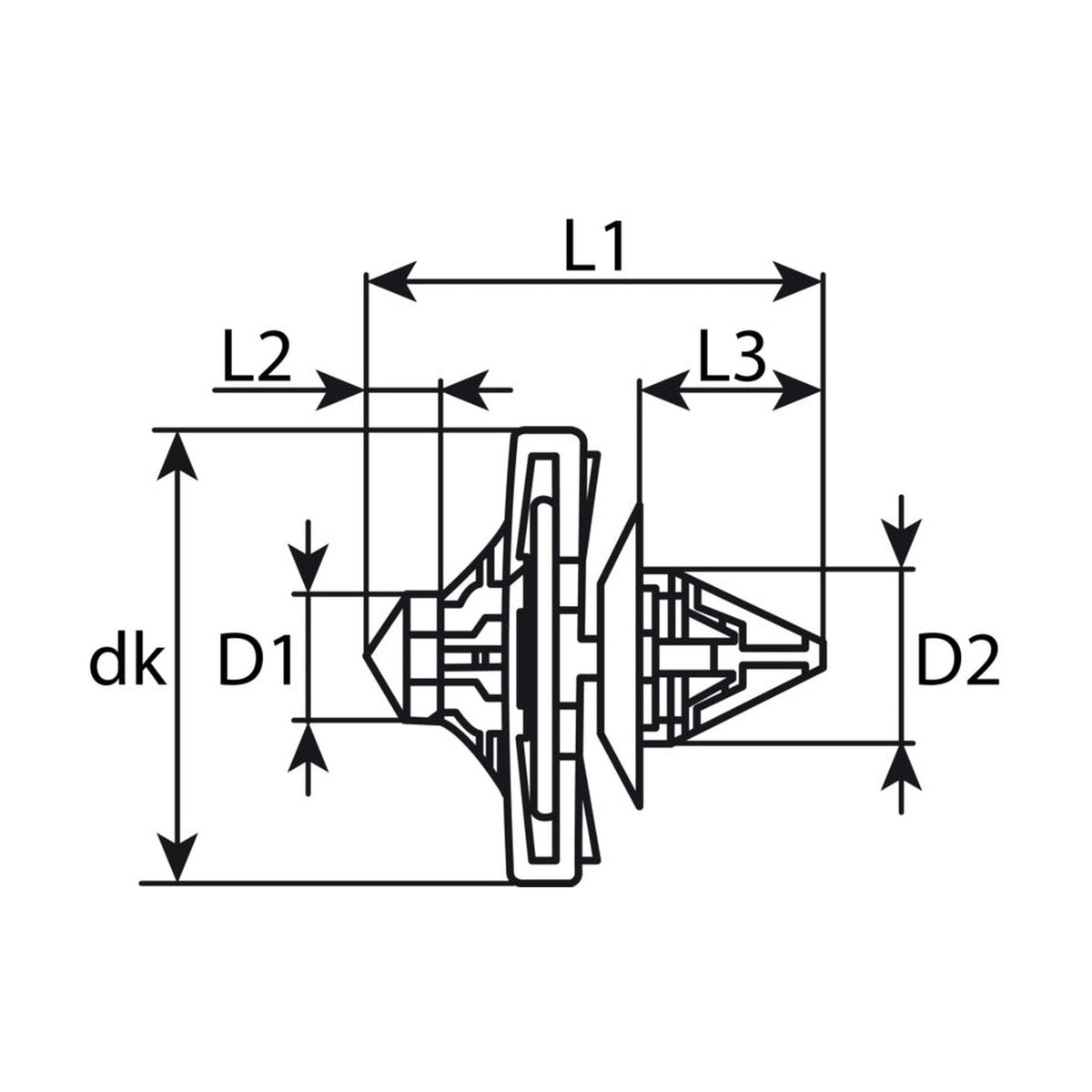 Kfz-Innenverkleidungsclip schwarz, Kunststoff, dk 31 mm, L 26 mm: Produktansicht