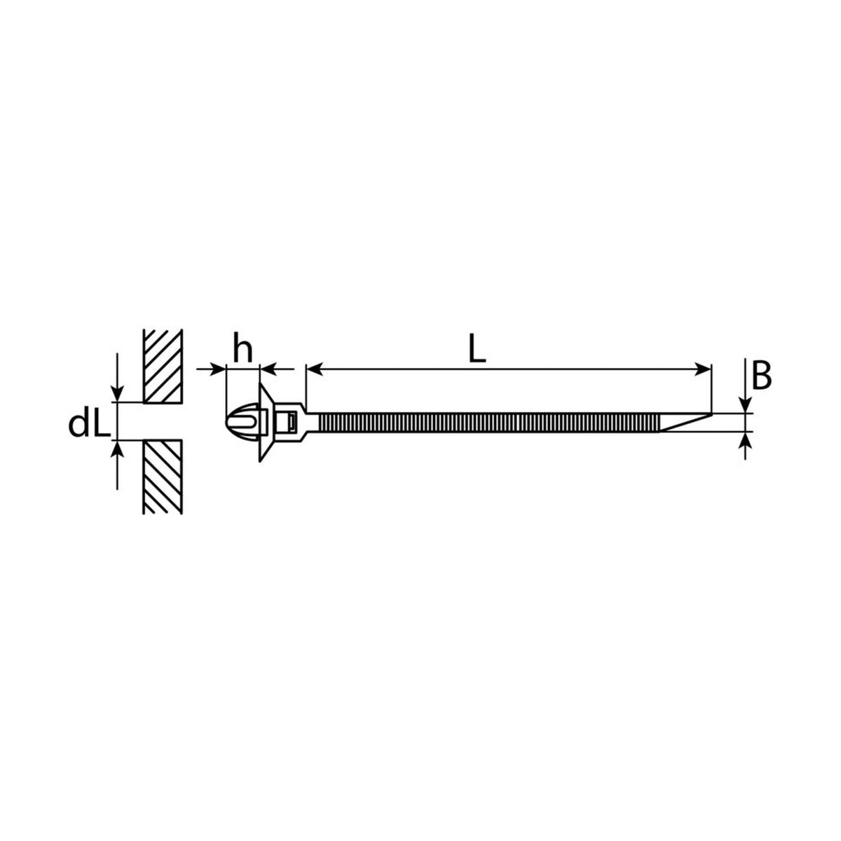 Kfz-Kabelbinder mit Fuß schwarz, 140 × 4,5 mm, Bohrung 6 mm: Produktansicht