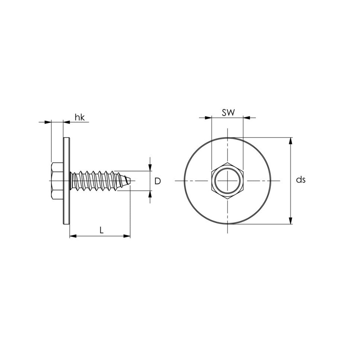 Kfz-Kombischraube schwarz, Scheibe 22 mm, 5 × 15,35 mm, SW 8: Produktansicht