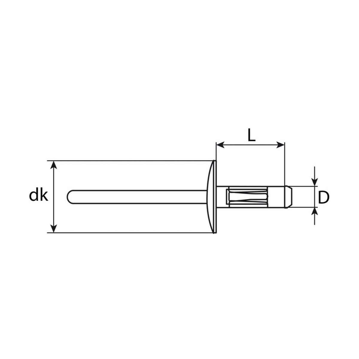 Kfz-Kunststoffblindniet schwarz, dk 20 mm, Hülse 6 × 23 mm: Produktansicht