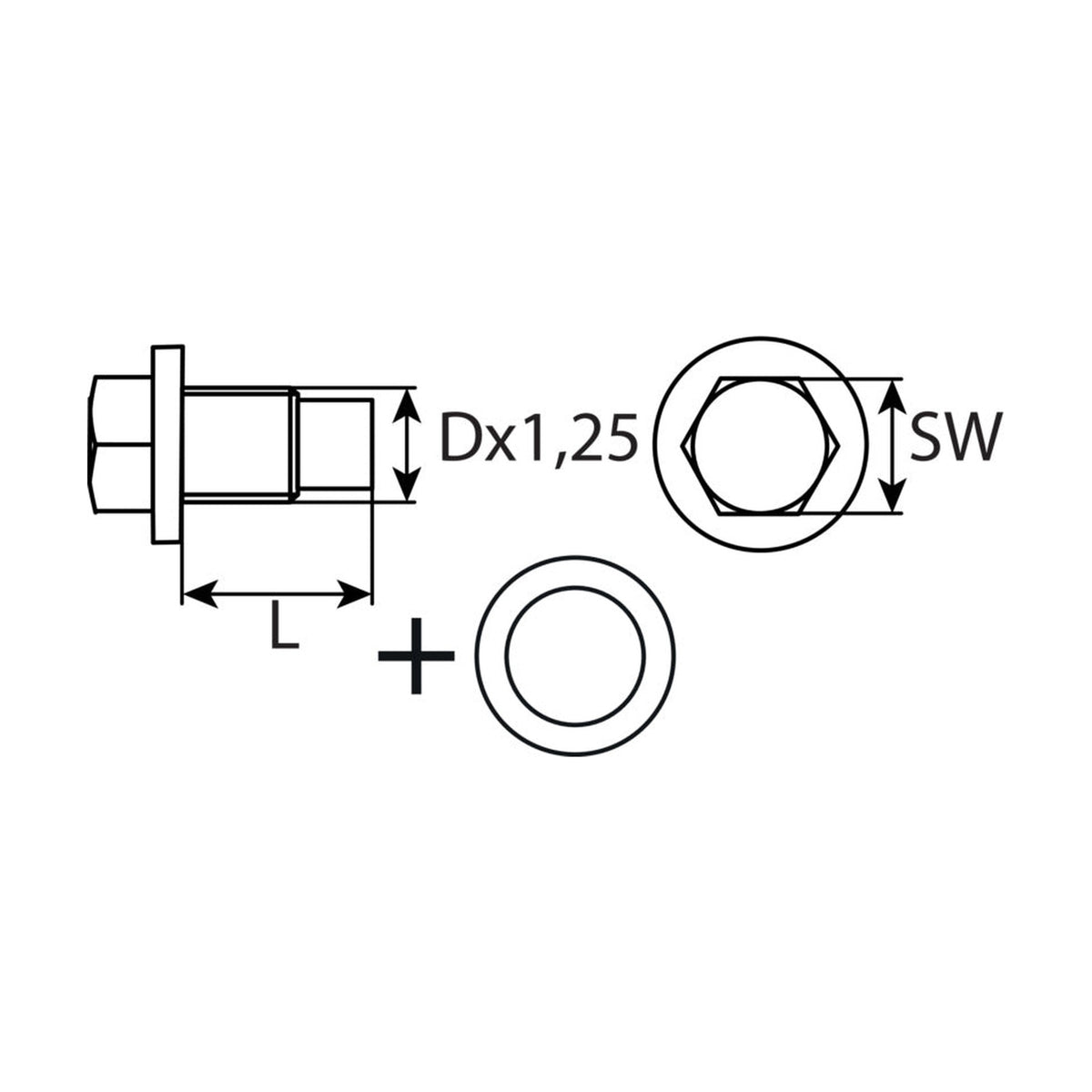 Kfz-Ölablassschraube M12 × 1,25 × 22 mit Dichtring, schwarz verzinkt: Produktansicht