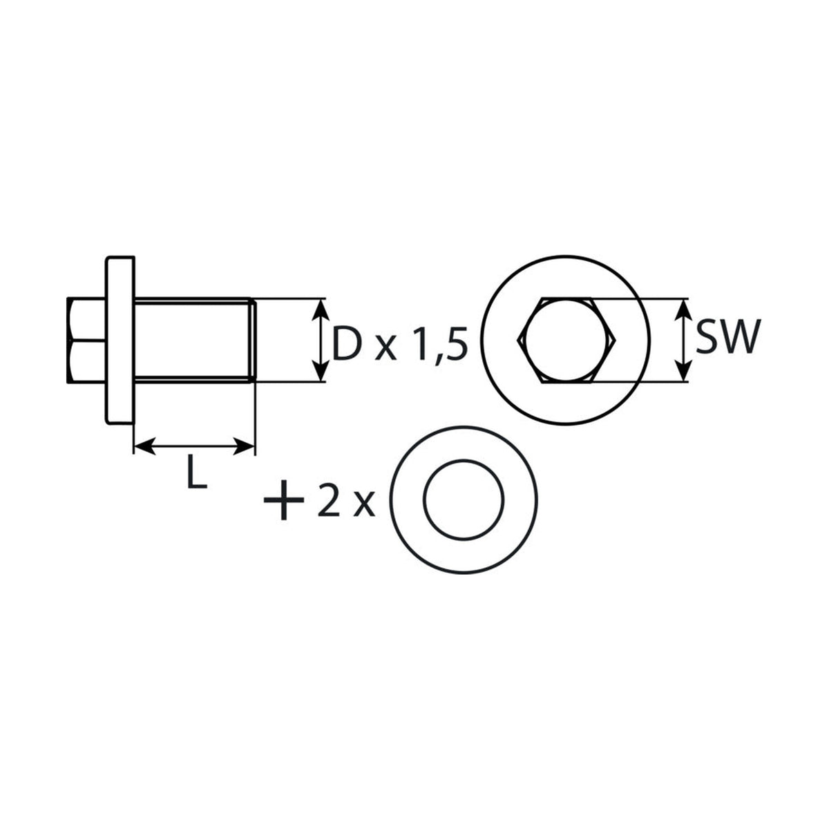 Kfz-Ölablassschraube M14 × 1,5 × 16 mit Dichtring, Stahl blank: Produktansicht