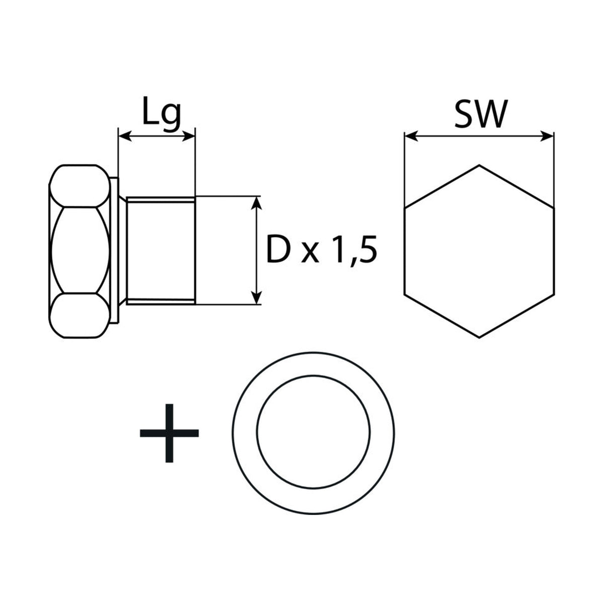 Kfz-Ölablassschraube M14 × 1,5 × 10 mit Dichtring, Stahl verzinkt: Produktansicht