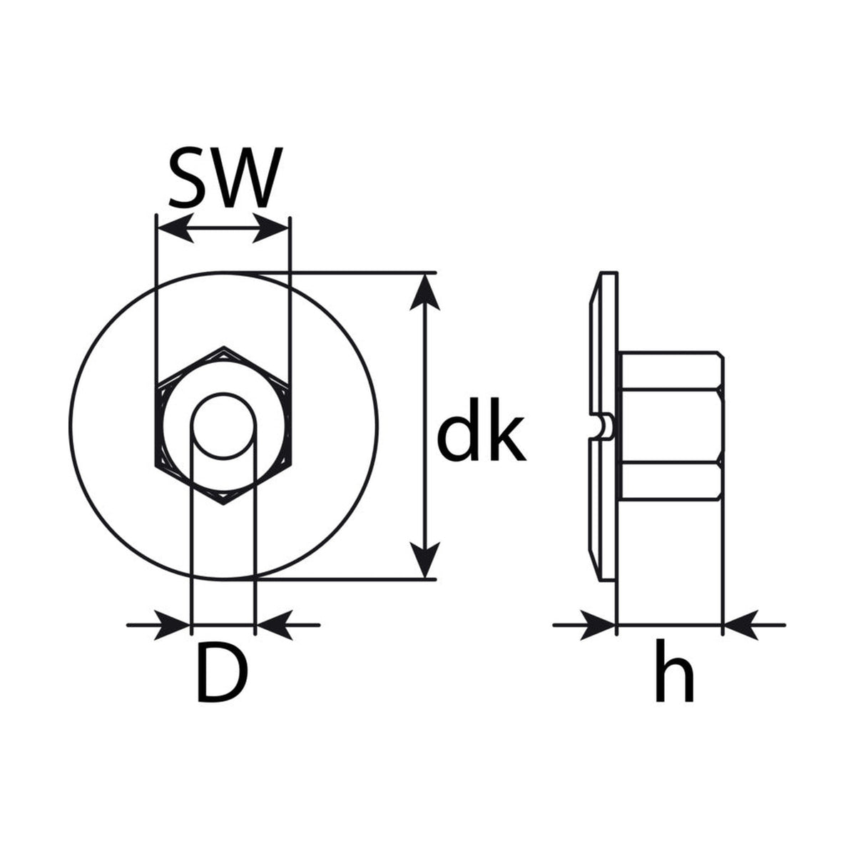 Kfz-Plastikmutter schwarz, SW 10, dk 24 mm: Produktansicht