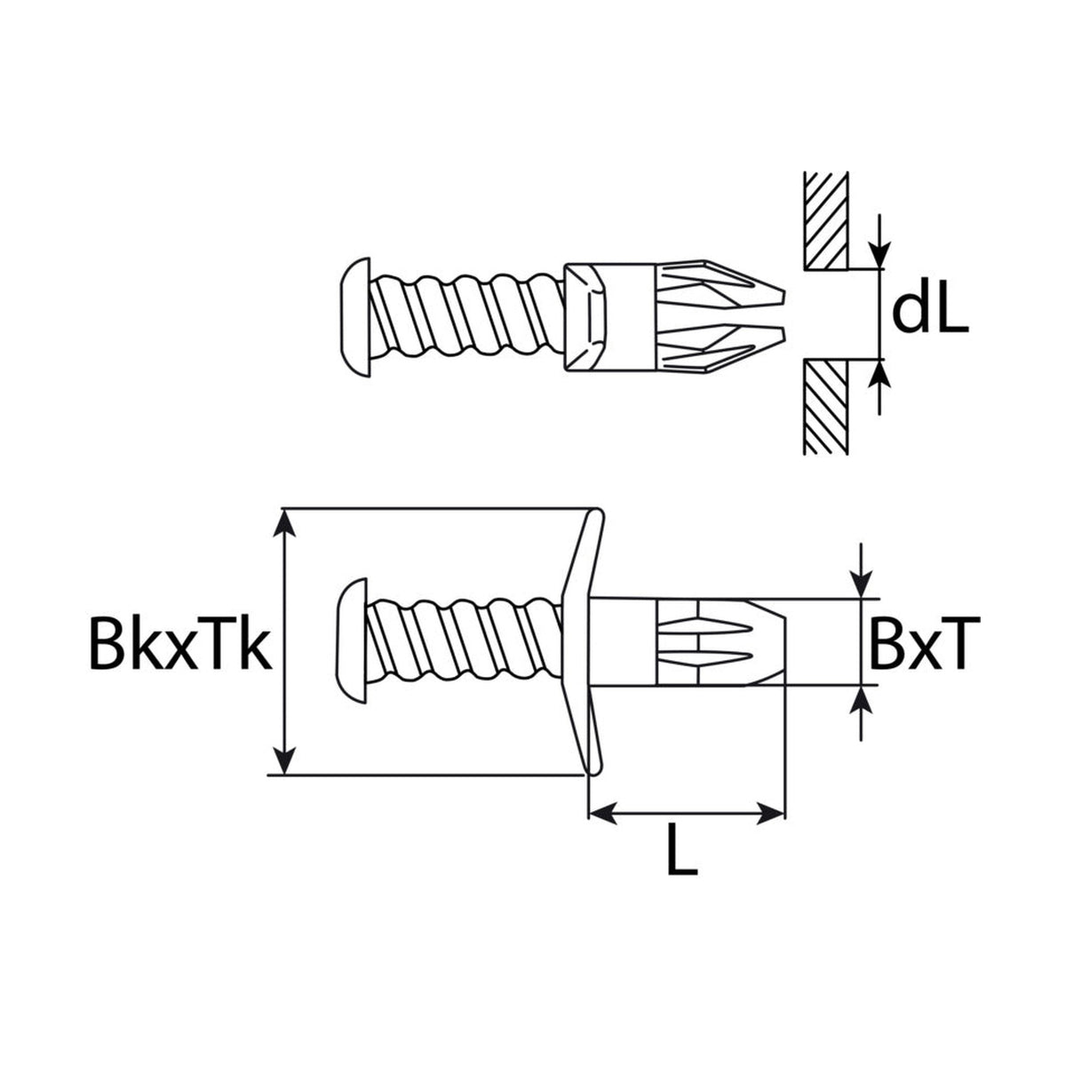 Kfz-Schraubniet vierkant schwarz, Kopf 15 × 7 mm, L 13,7 mm: Produktansicht