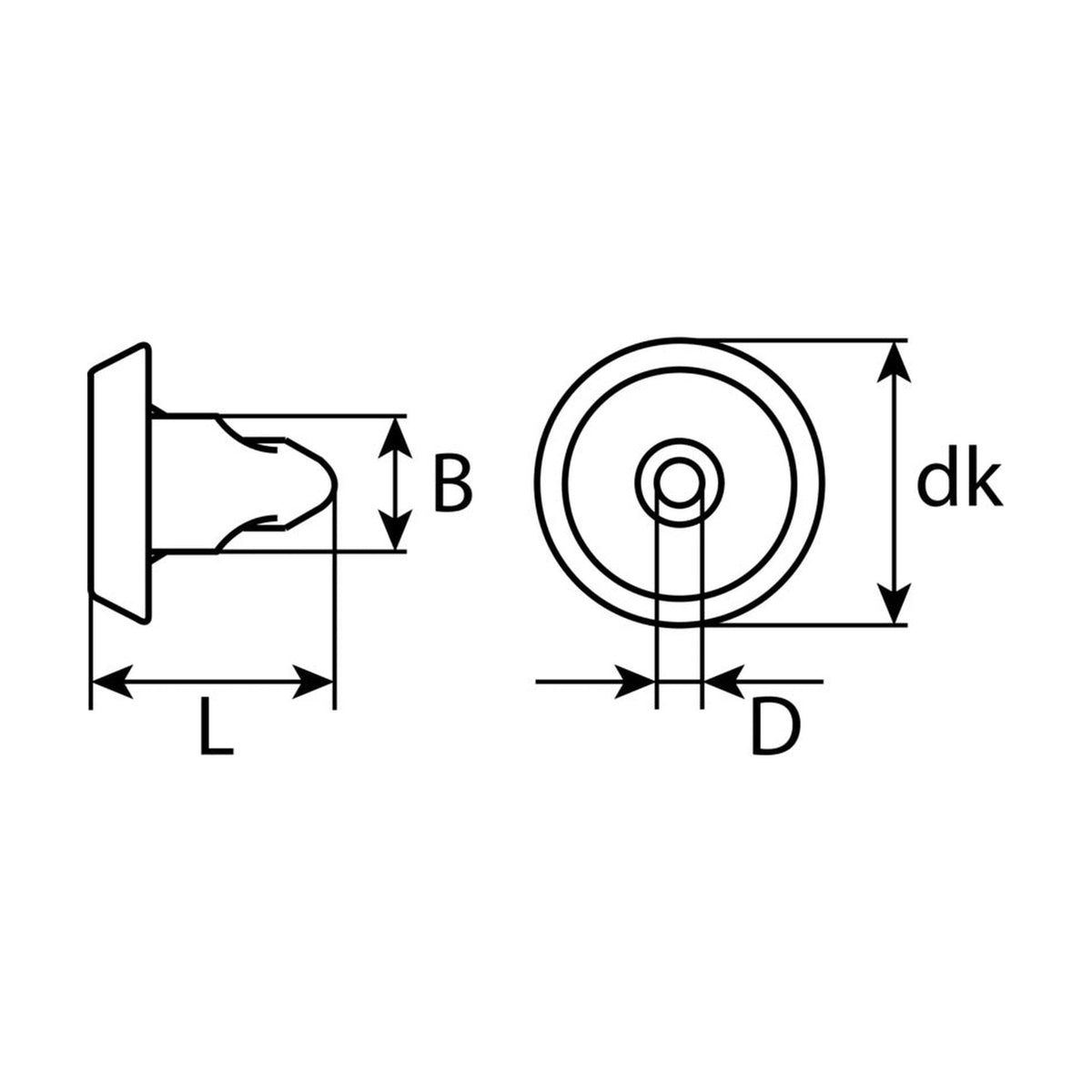 Kfz-Spreizmutter, dk 20 mm, L 17 mm, Breite 11,35 mm: Produktansicht