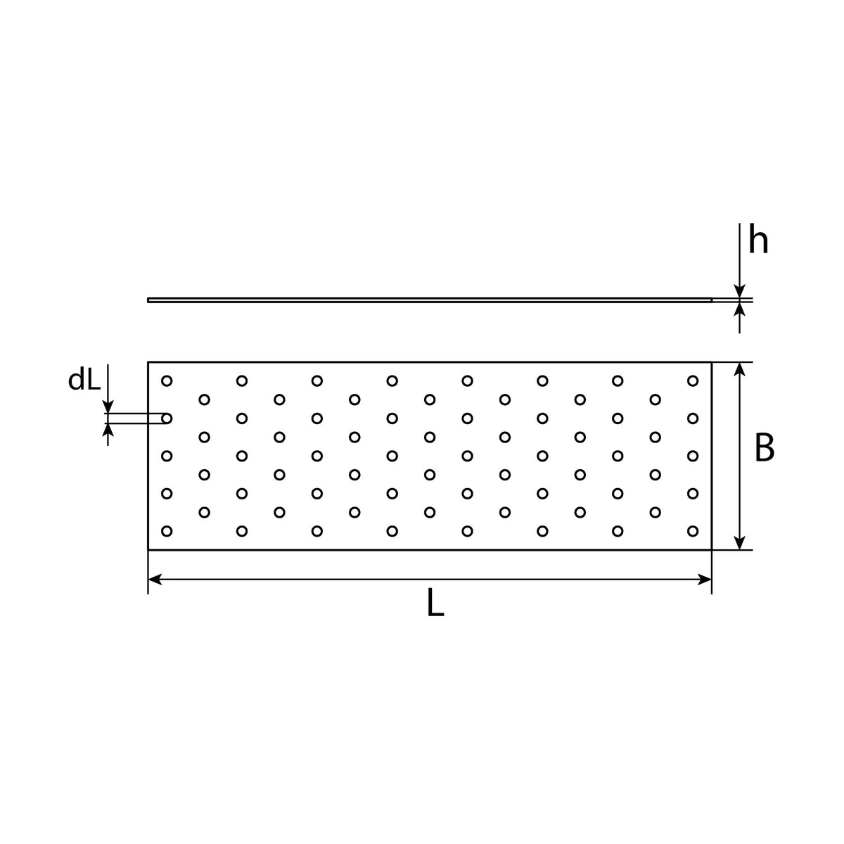 Lochplatte, Stahl verzinkt, Materialstärke 2 mm, nach EN 14545: Produktansicht