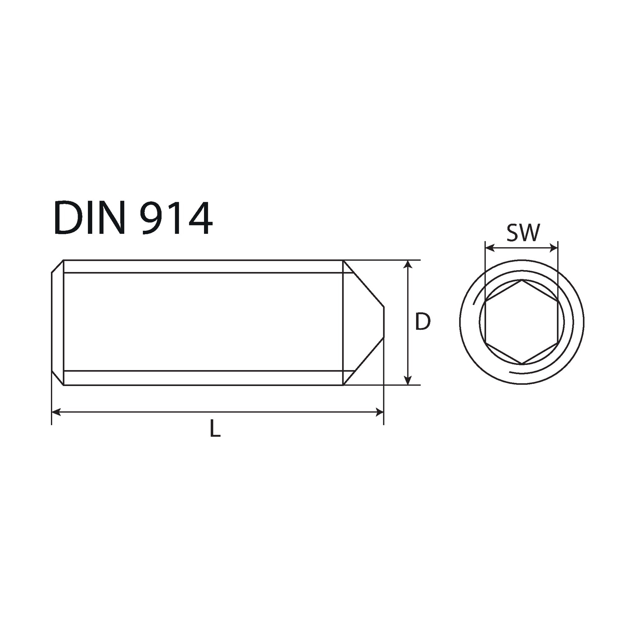 Madenschraube mit Spitze IS, Stahl blank, DIN 914, 10 mm: Produktansicht