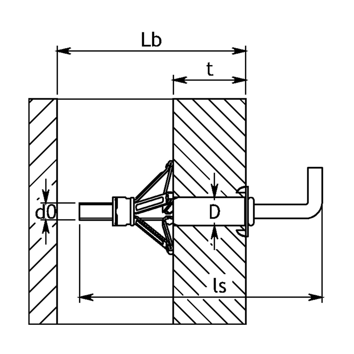 Metallhohlraumdübel mit Haken, Stahl verzinkt, Klemmbereich bis 32 mm: Produktansicht