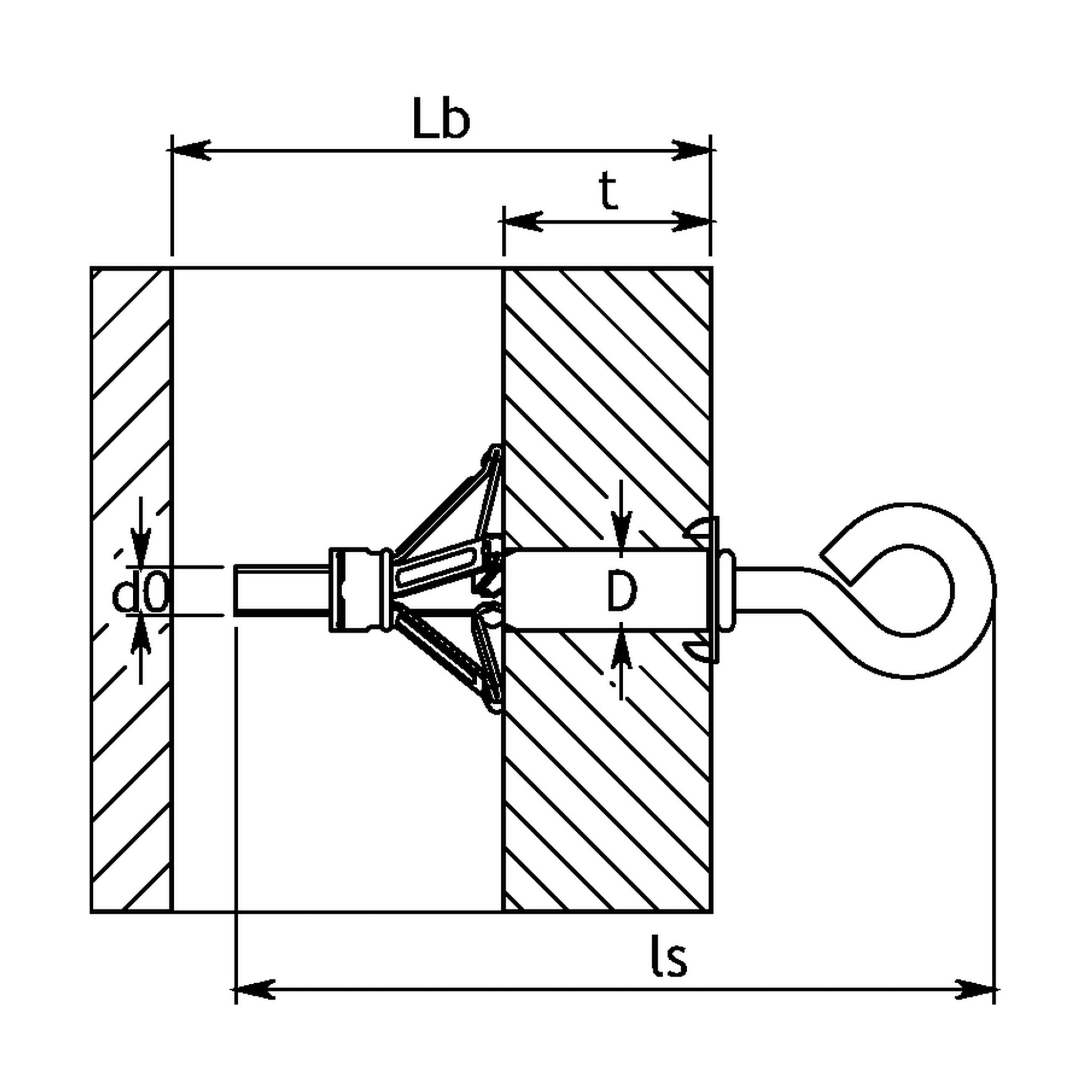 Metallhohlraumdübel mit Öse, Stahl verzinkt, M5 × 52: Produktansicht