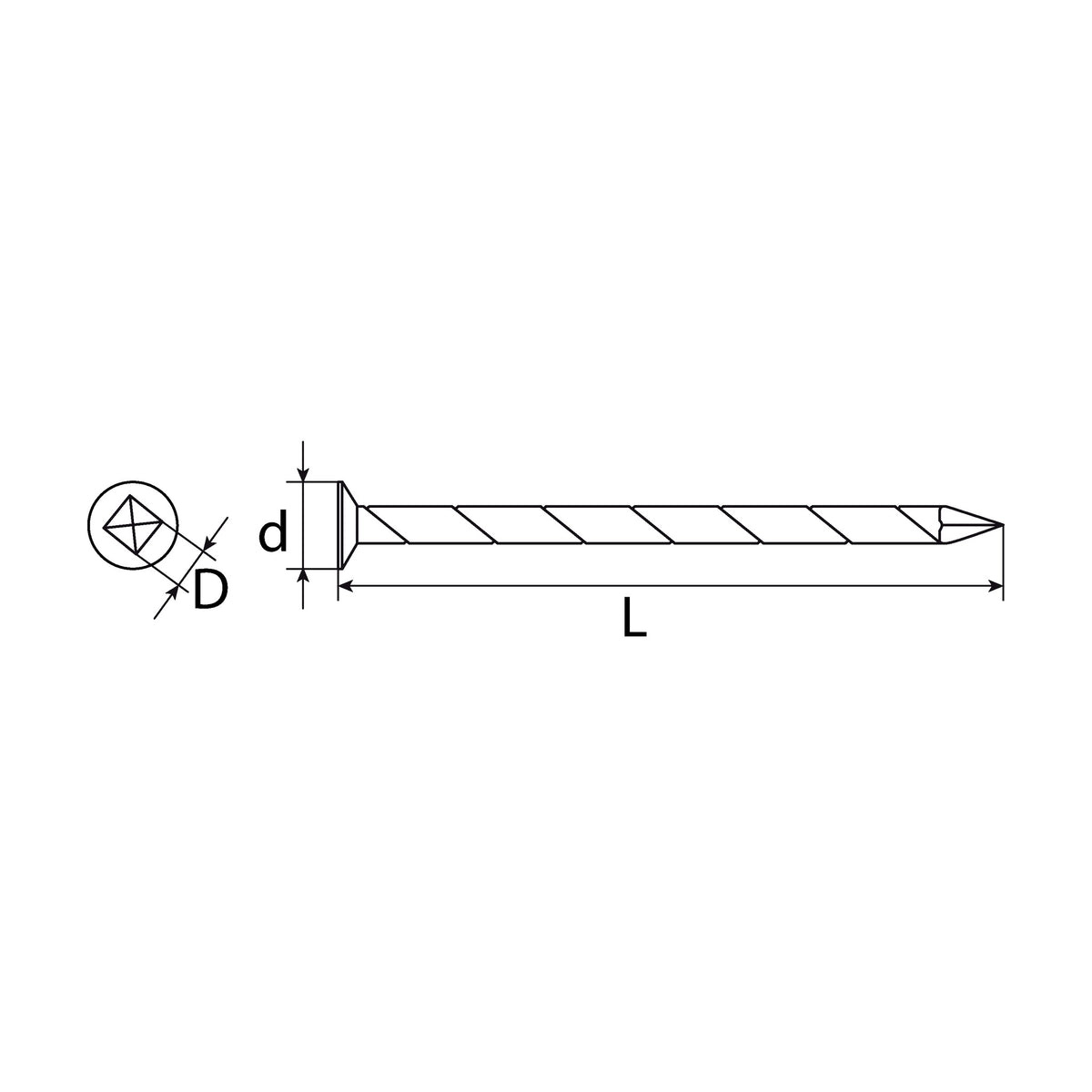 Nagel mit gedrehtem Schaft, Stahl blank, für Holzwerkstoffplatten: Produktansicht