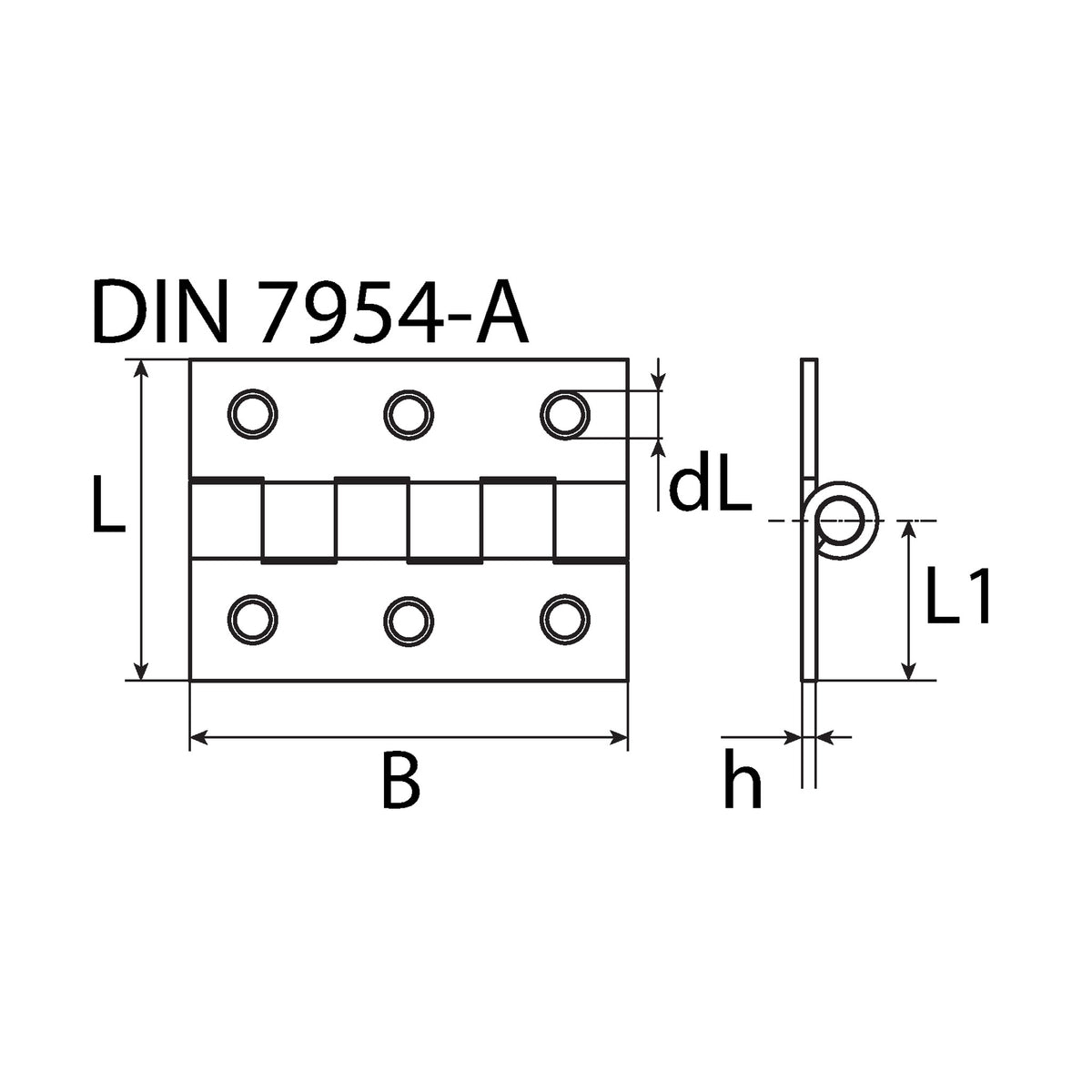 Scharnier schmal gerollt, Stahl verzinkt, DIN 7954 Form A: Produktansicht