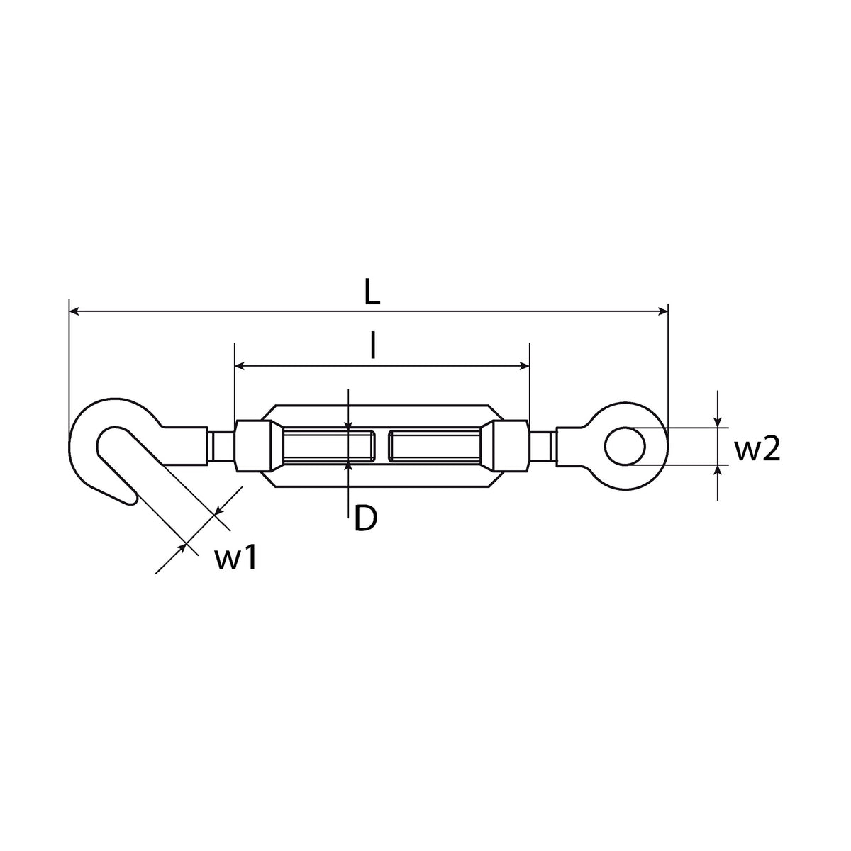 Spannschloss Haken und Öse, Edelstahl A4, ähnlich DIN 1480: Produktansicht