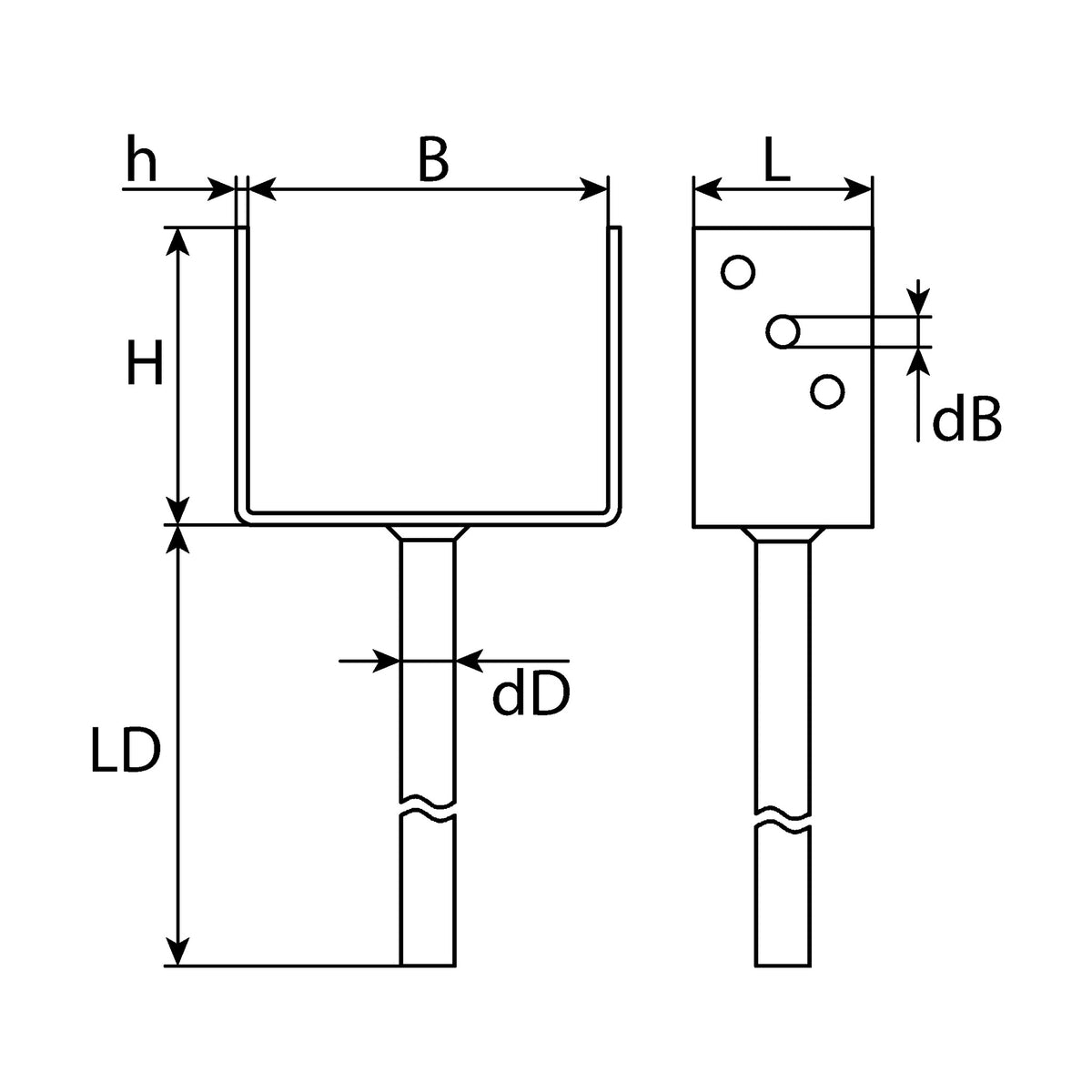 Stützenschuh U-Form mit Dolle, feuerverzinkt, 60 × 100 × 4 mm: Produktansicht