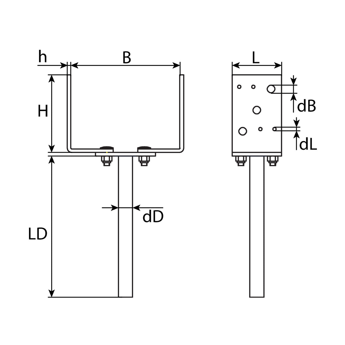 Stützenschuh U-Form seitenverstellbar, Stahl verzinkt, 65 bis 155 mm: Produktansicht