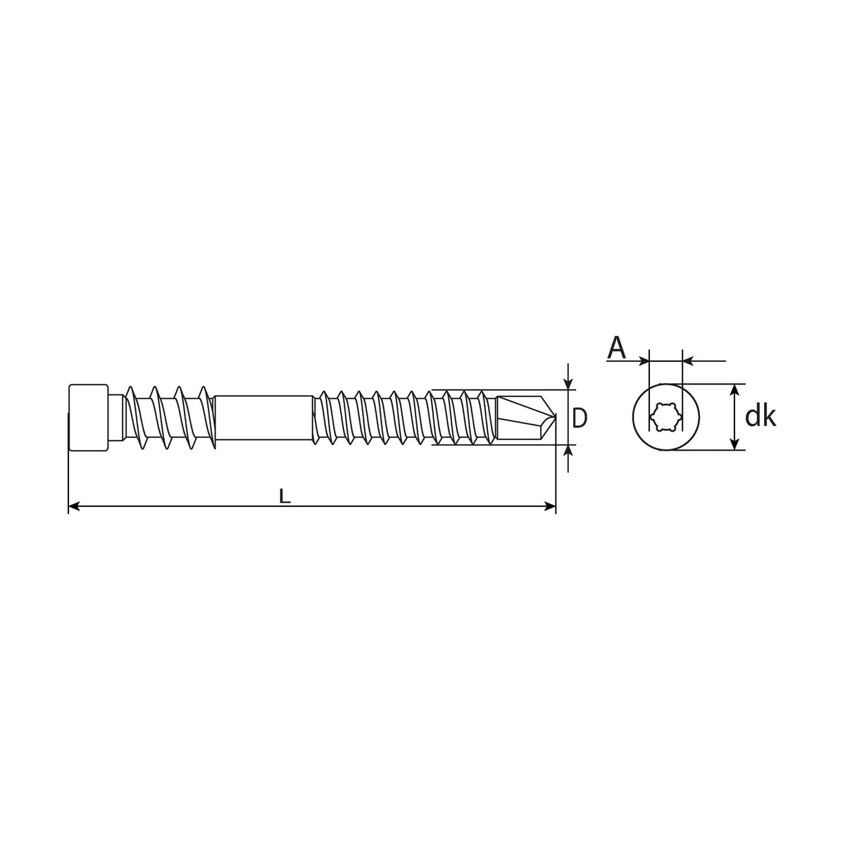 Terrassenschraube HX Zylinderkopf mit Bit für Alu, Edelstahl A2: Produktansicht