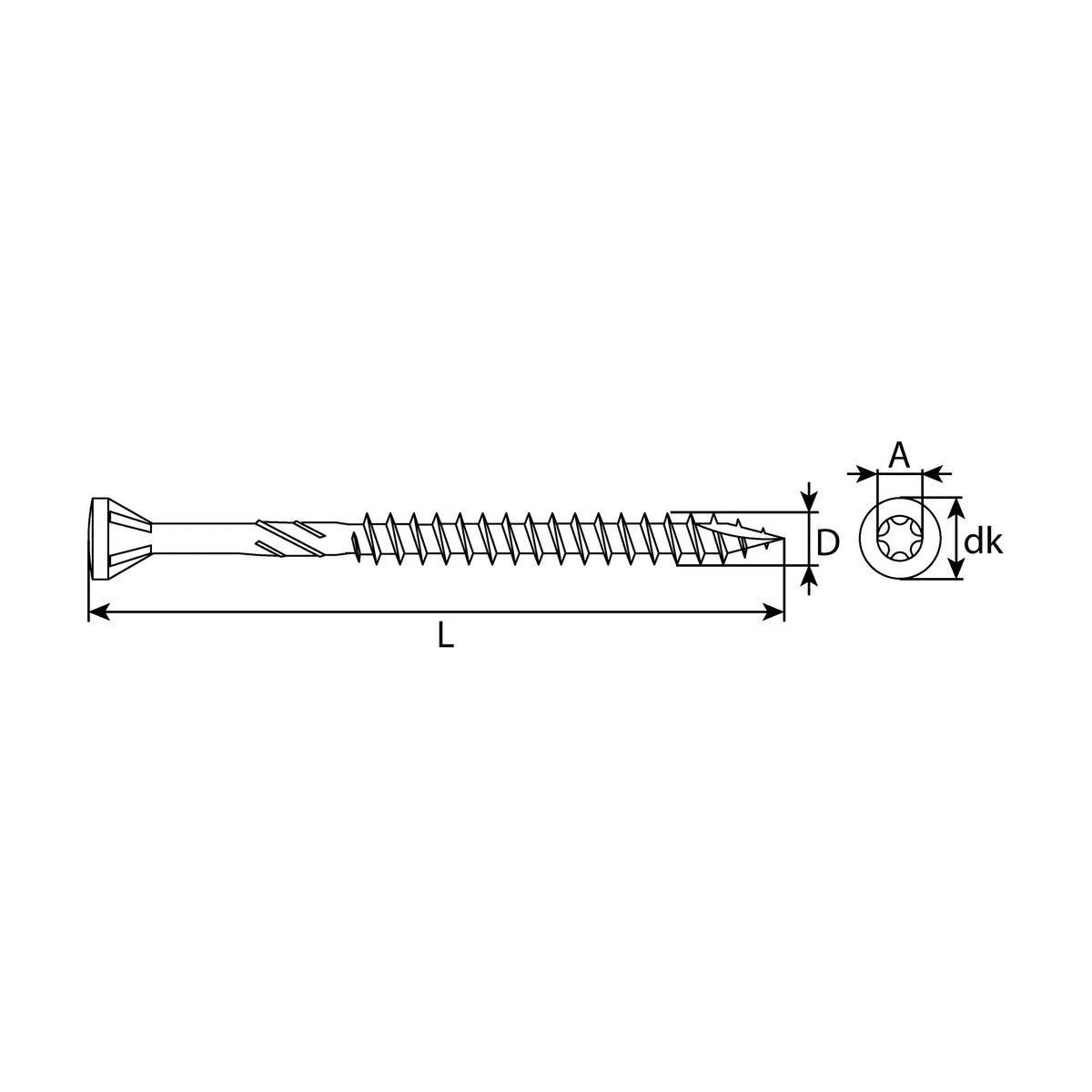 Terrassenschraube TX Senkfräskopf mit Bit, Edelstahl A2, 5 mm: Produktansicht