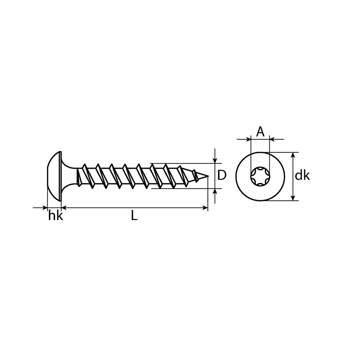 Torbandschraube TX Linsenkopf, Vollgewinde, Stahl verzinkt, 6 mm: Produktansicht