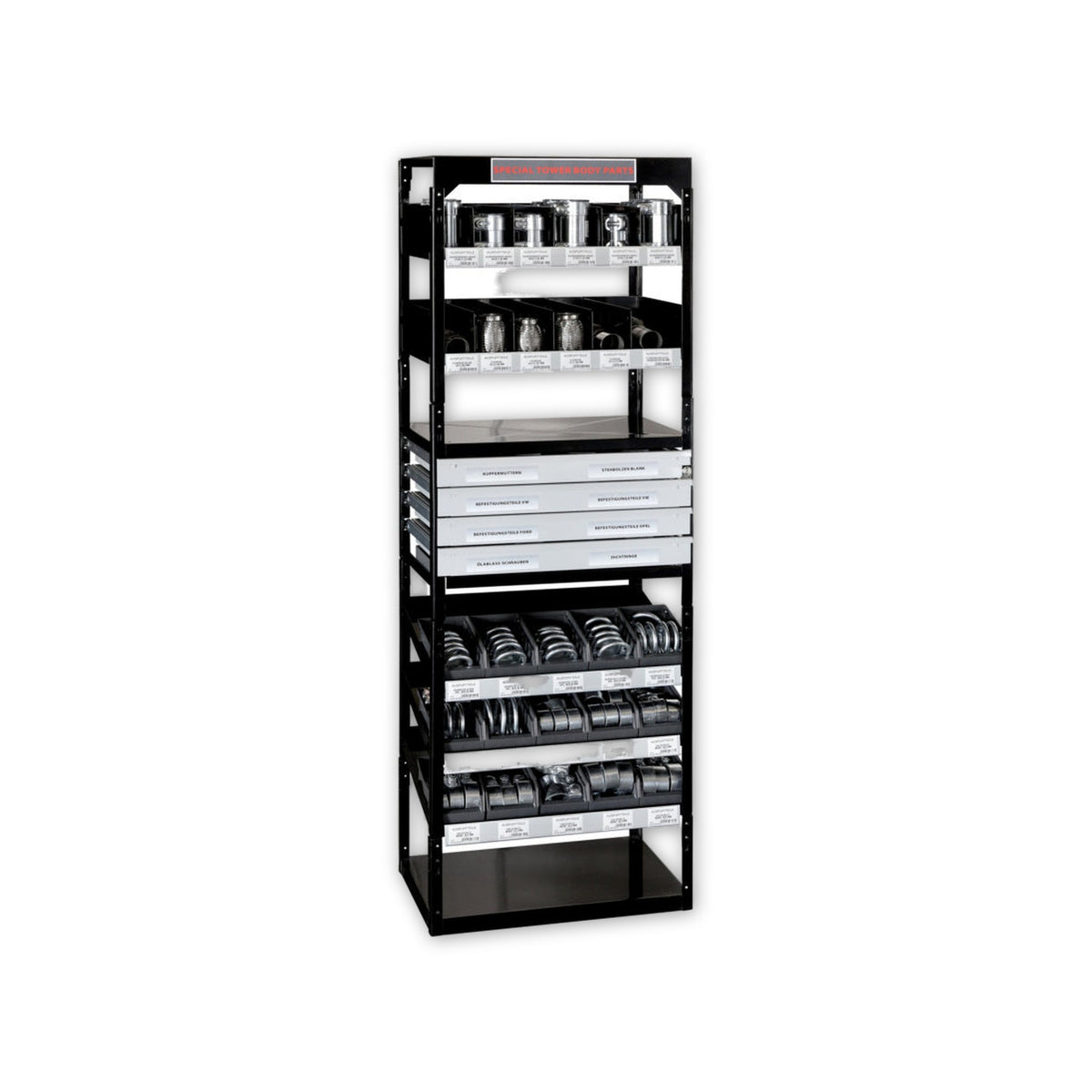 Werkstattregal Karosserie und Ölservice, schwarz, Höhe 1.620 mm: Produktansicht
