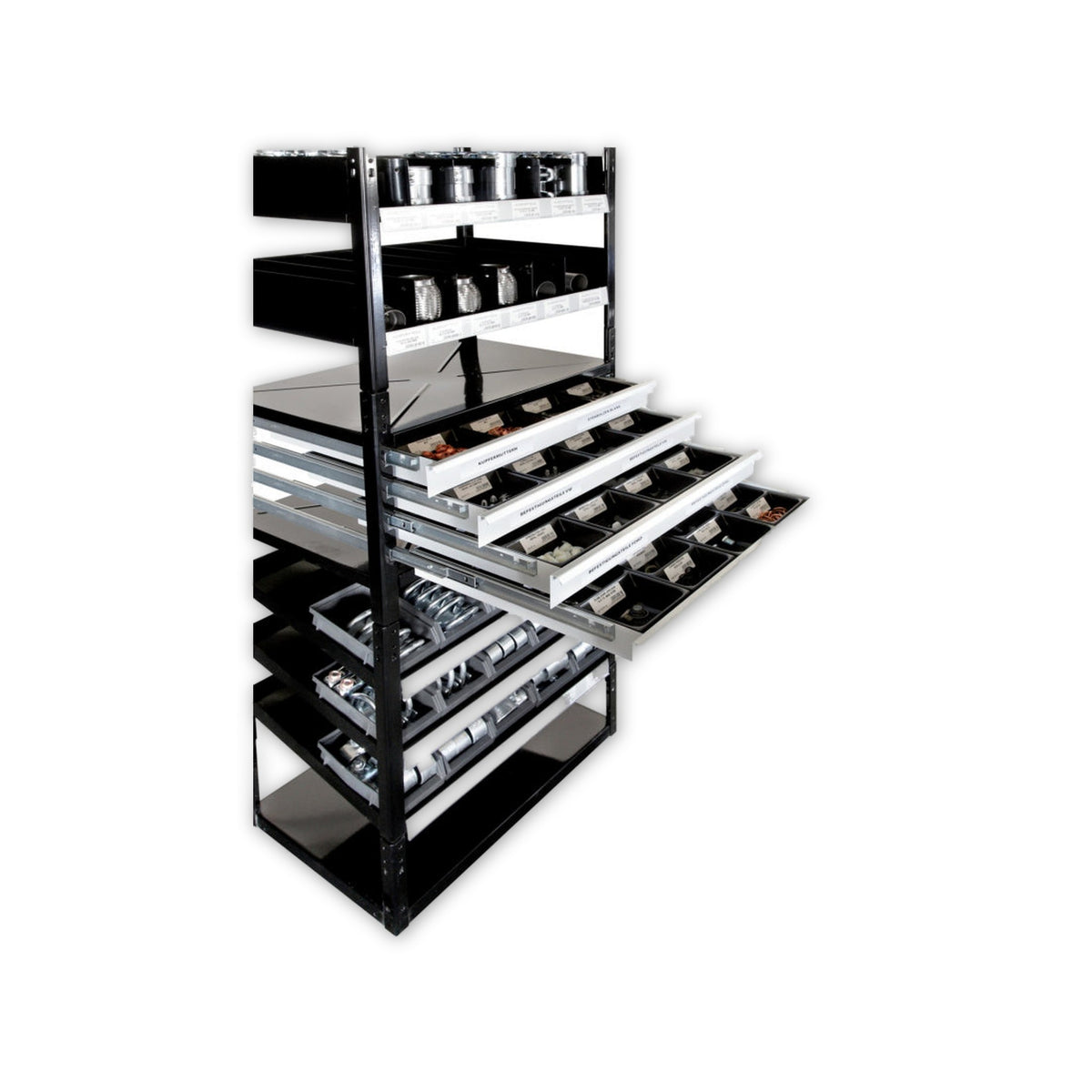 Werkstattregal Karosserie und Ölservice, schwarz, Höhe 1.620 mm: Produktansicht